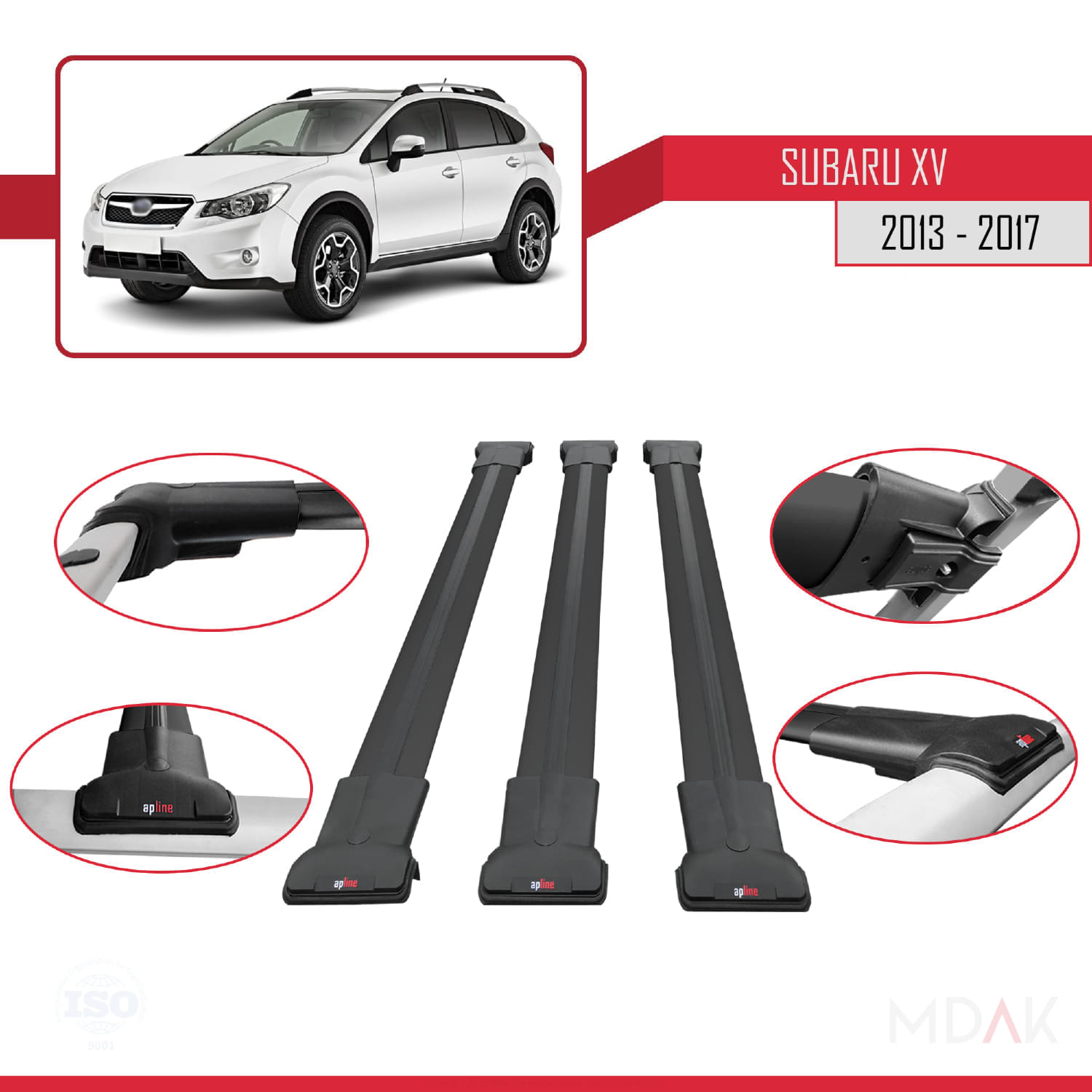 Subaru XV 2013-2017 Arası ile Uyumlu FLY Model Ara Atkı Tavan Barı Siyah 3 Adet - Görsel 4