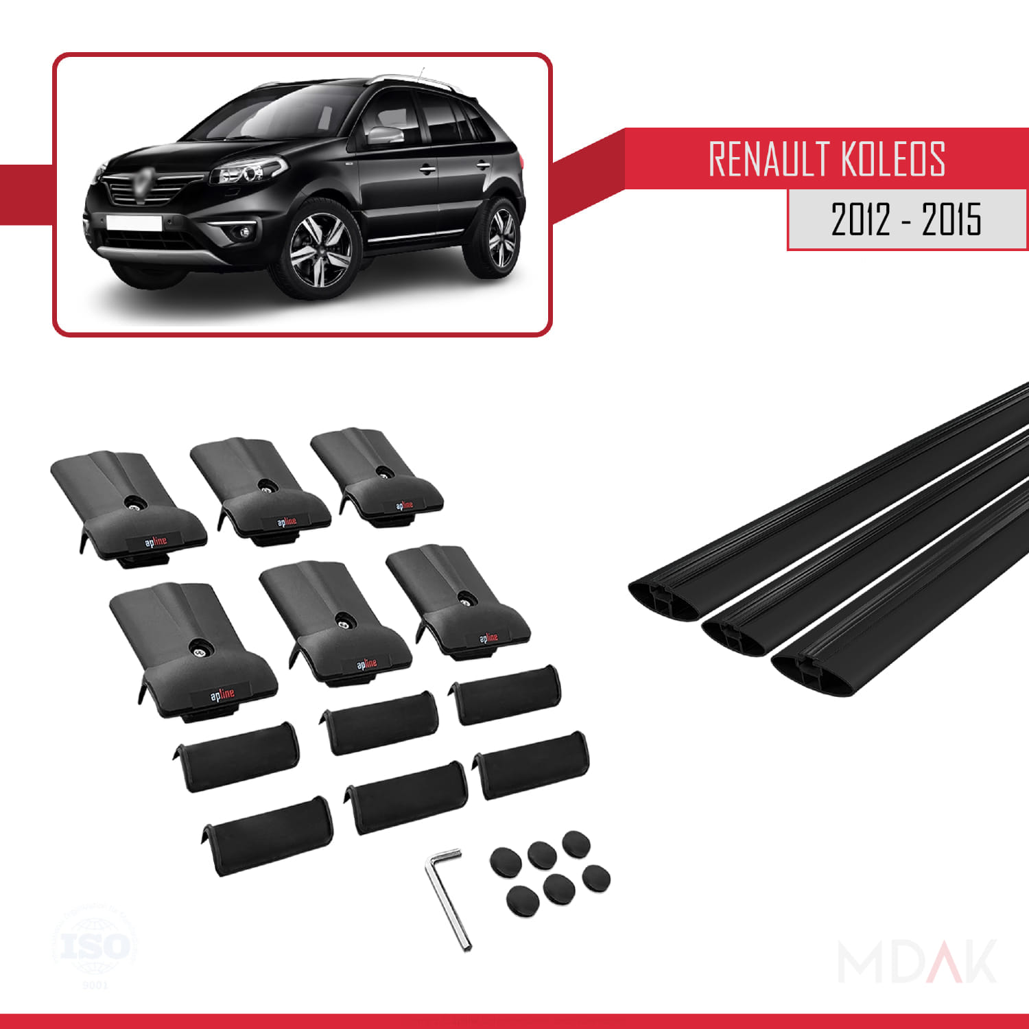 Renault Koleos (HY) Post-Facelift 2012-2015 Arası ile Uyumlu FLY Model Ara Atkı Tavan Barı Siyah 3 Adet - Görsel 5