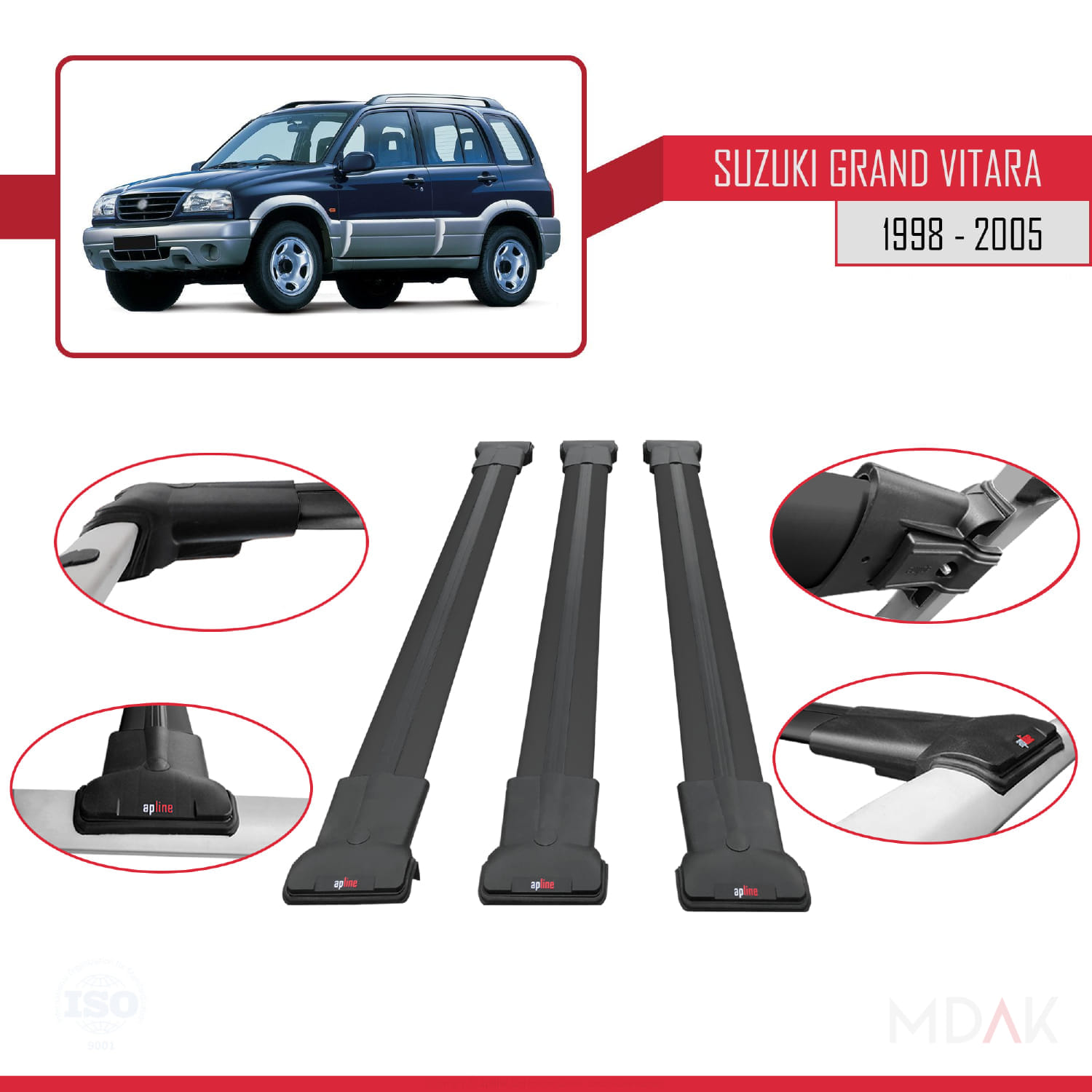 Suzuki Grand Vitara (FT) 1998-2005 Arası ile Uyumlu FLY Model Ara Atkı Tavan Barı Siyah 3 Adet - Görsel 4