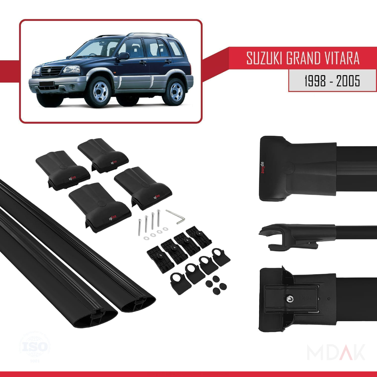 Suzuki Grand Vitara (FT) 1998-2005 Arası ile Uyumlu FLY Model Ara Atkı Tavan Barı Siyah 2 Adet - Görsel 5