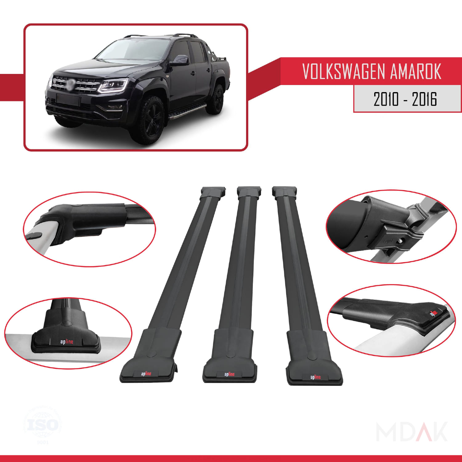 Volkswagen Amarok (2F) Pre-Facelift 2010-2016 Arası ile Uyumlu FLY Model Ara Atkı Tavan Barı Siyah 3 Adet - Görsel 4