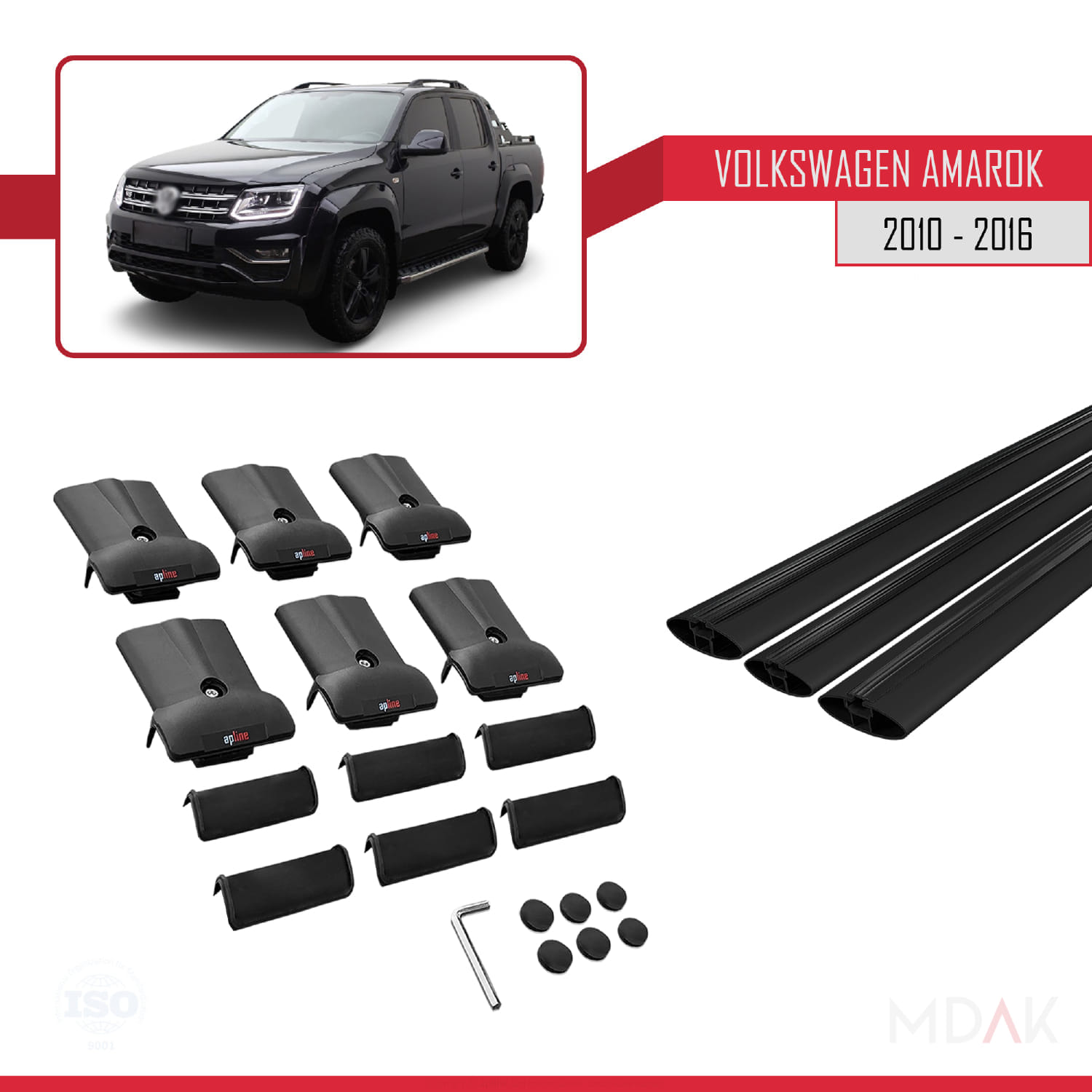 Volkswagen Amarok (2F) Pre-Facelift 2010-2016 Arası ile Uyumlu FLY Model Ara Atkı Tavan Barı Siyah 3 Adet - Görsel 5