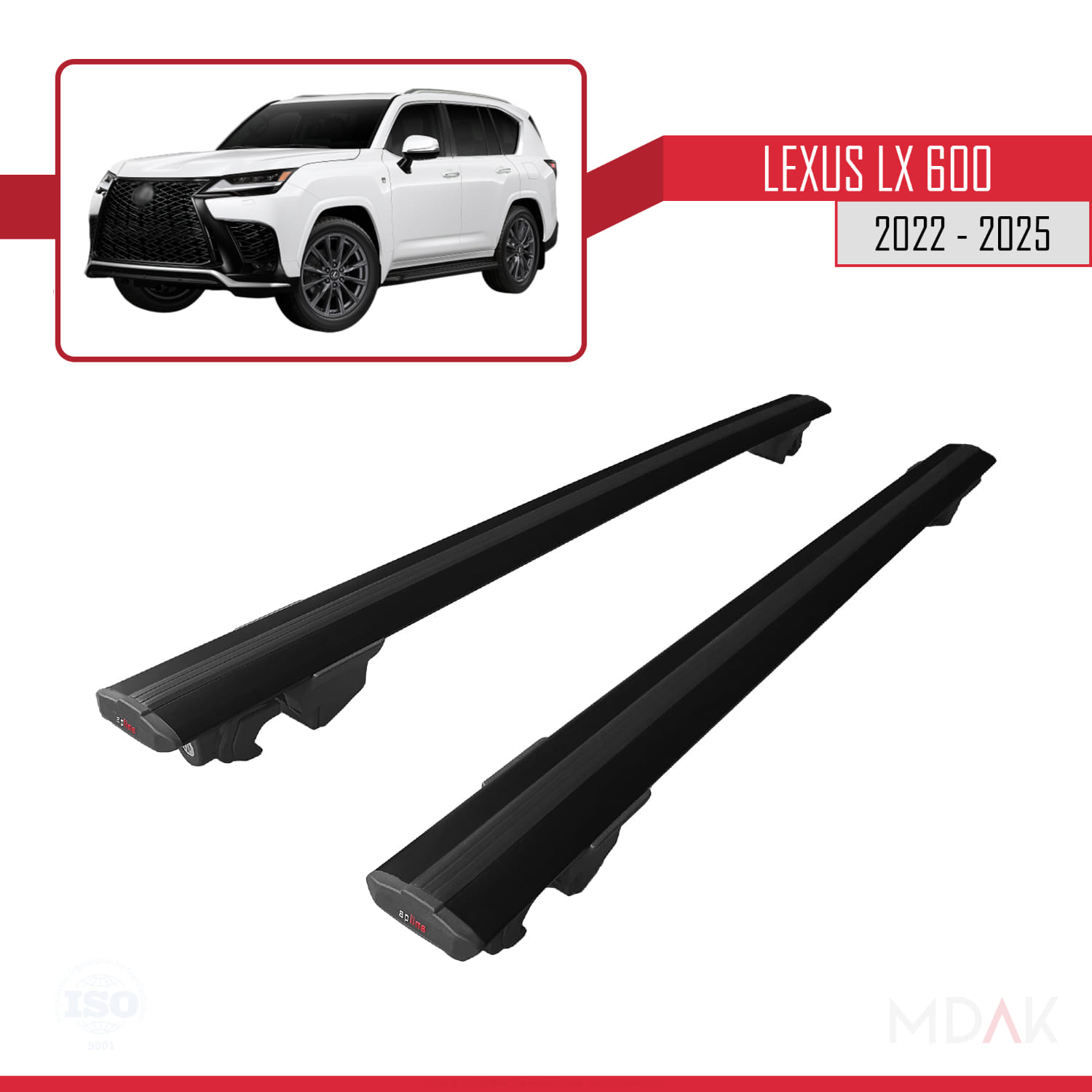 Lexus LX 600 2022-2025 Arası ile Uyumlu HOOK Model Ara Atkı Tavan Barı Siyah 2 Adet - Görsel 4