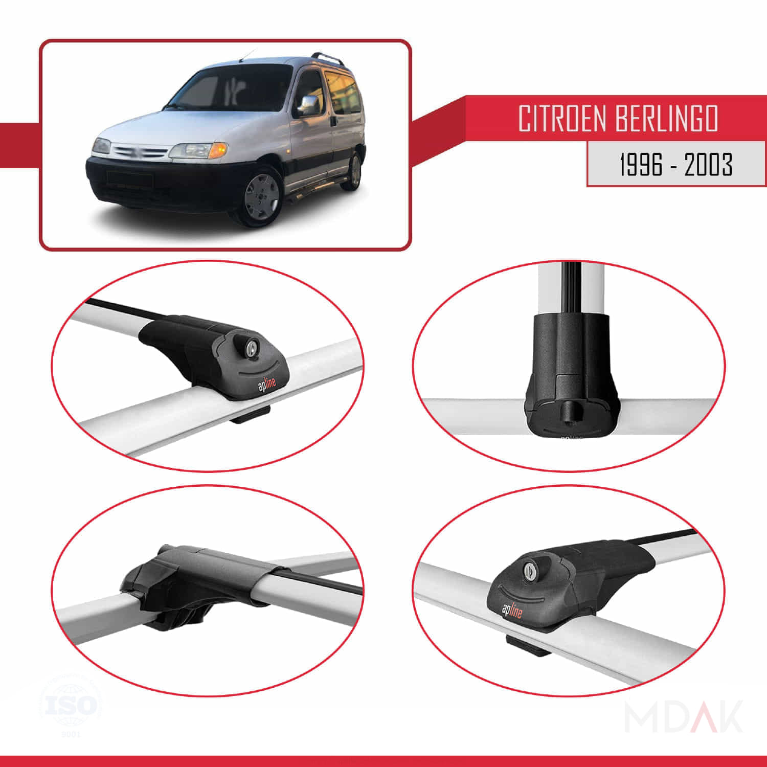 Citroen Berlingo (M49) 1996-2003 Arası ile Uyumlu ACE-1 Ara Atkı Tavan Barı Gri 4 Adet - Görsel 4