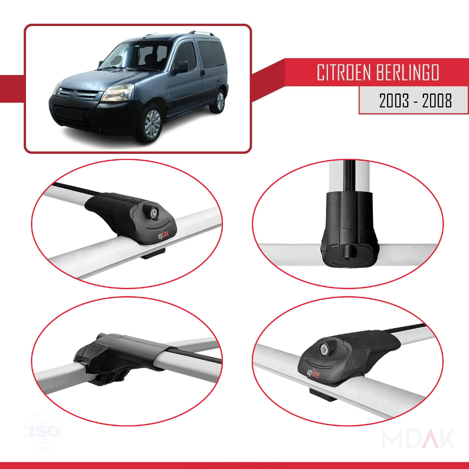 Citroen Berlingo (M59) 2003-2008 Arası ile Uyumlu ACE-1 Ara Atkı Tavan Barı Gri 4 Adet - Görsel 4