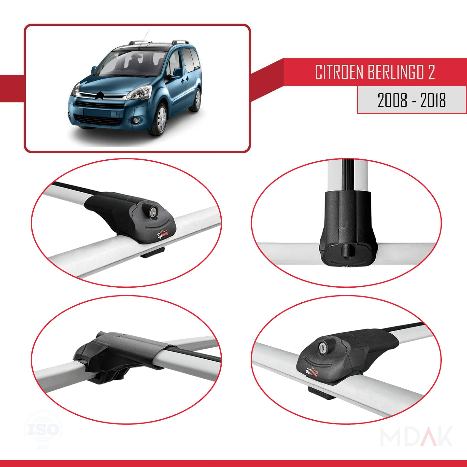 Citroen Berlingo 2 (B9) 2008-2018 Arası ile Uyumlu ACE-1 Ara Atkı Tavan Barı Gri 4 Adet - Görsel 5