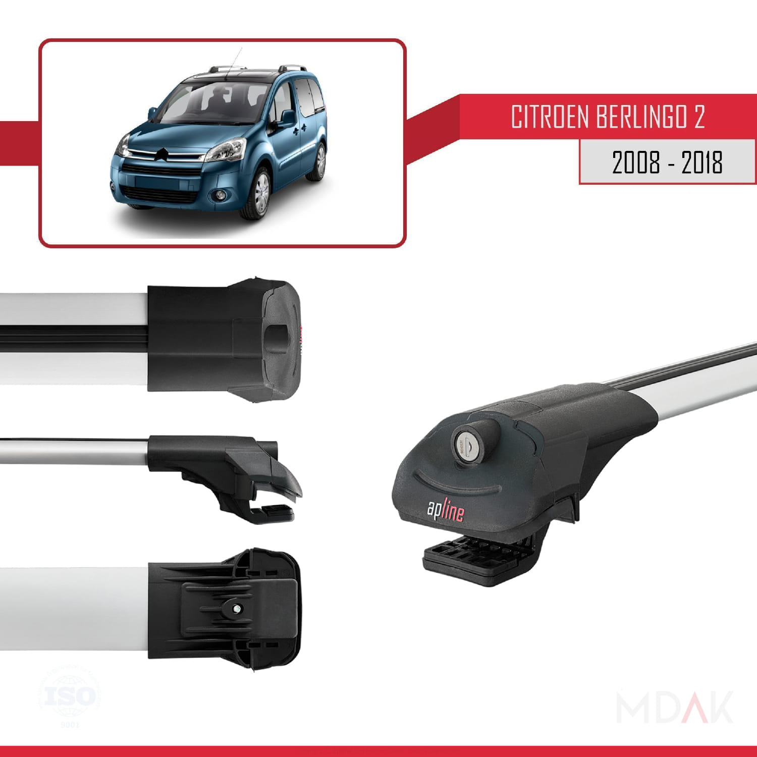 Citroen Berlingo 2 (B9) 2008-2018 Arası ile Uyumlu ACE-1 Ara Atkı Tavan Barı Gri 2 Adet - Görsel 4
