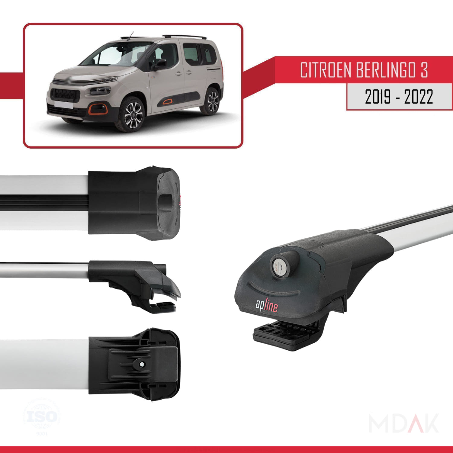 Citroen Berlingo 3 (K9) 2019-2022 Arası ile Uyumlu ACE-1 Ara Atkı Tavan Barı Gri 2 Adet - Görsel 3