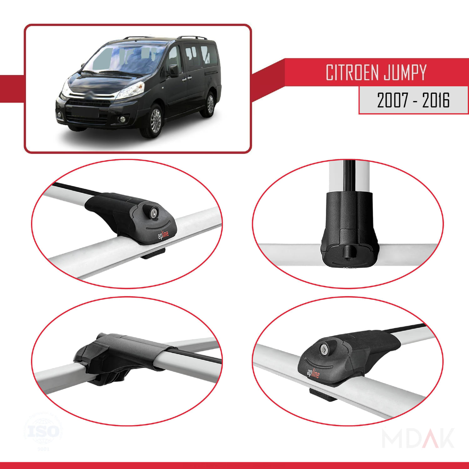 Citroen Jumpy 2 (G9) 2007-2016 Arası ile Uyumlu ACE-1 Ara Atkı Tavan Barı Gri 4 Adet - Görsel 4