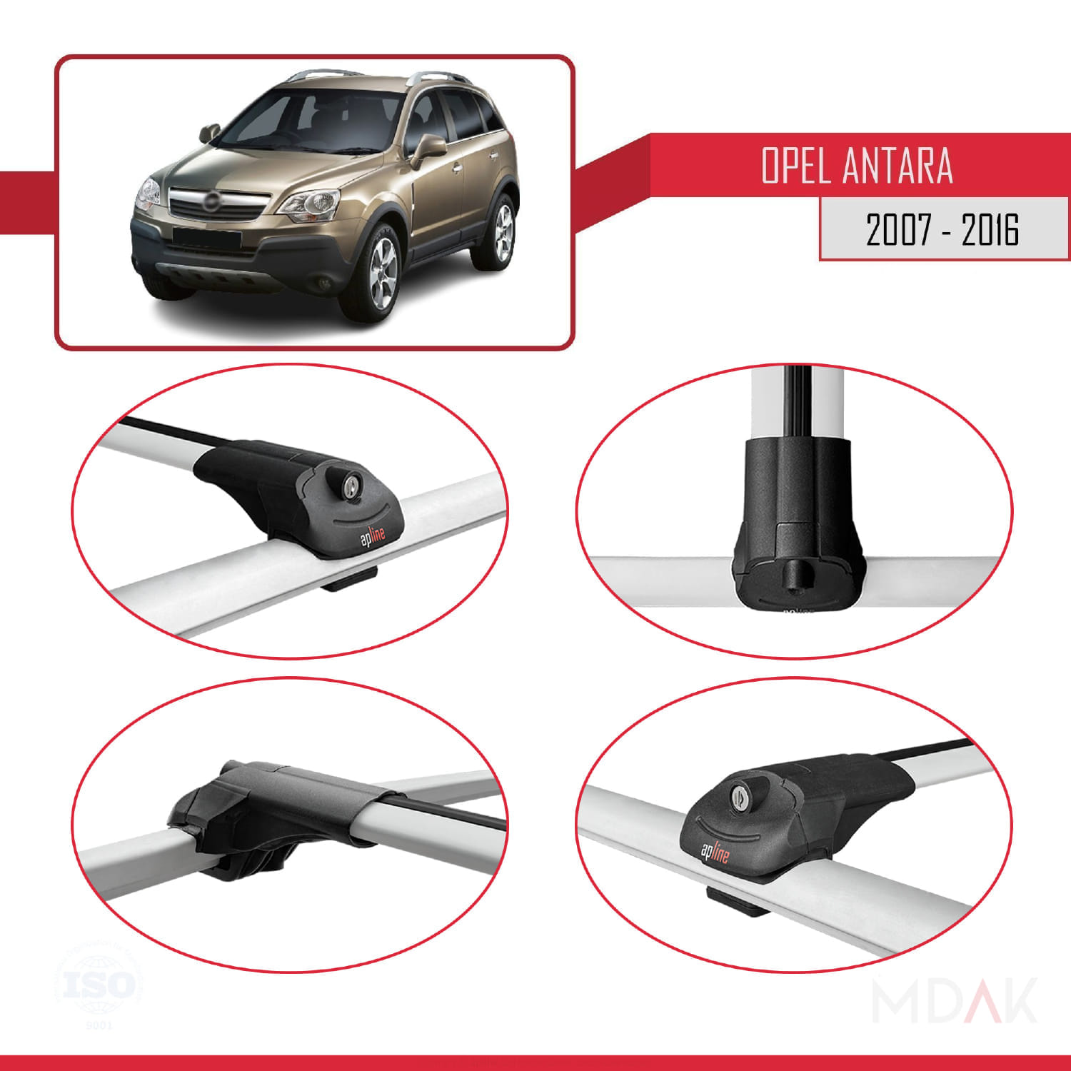 Opel Antara 2007-2016 Arası ile Uyumlu ACE-1 Ara Atkı Tavan Barı Gri 3 Adet - Görsel 4