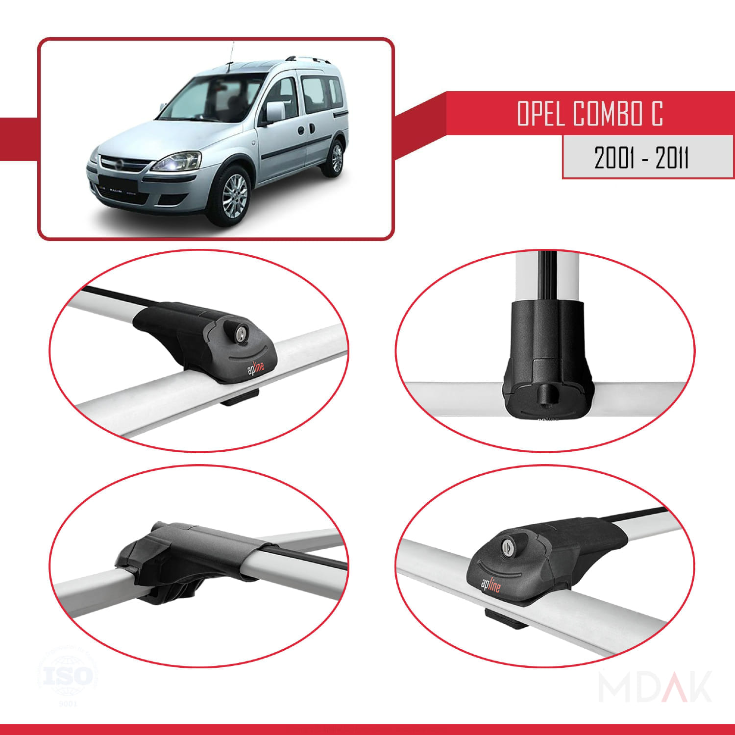 Opel Combo C 2001-2011 Arası ile Uyumlu ACE-1 Ara Atkı Tavan Barı Gri 4 Adet - Görsel 4