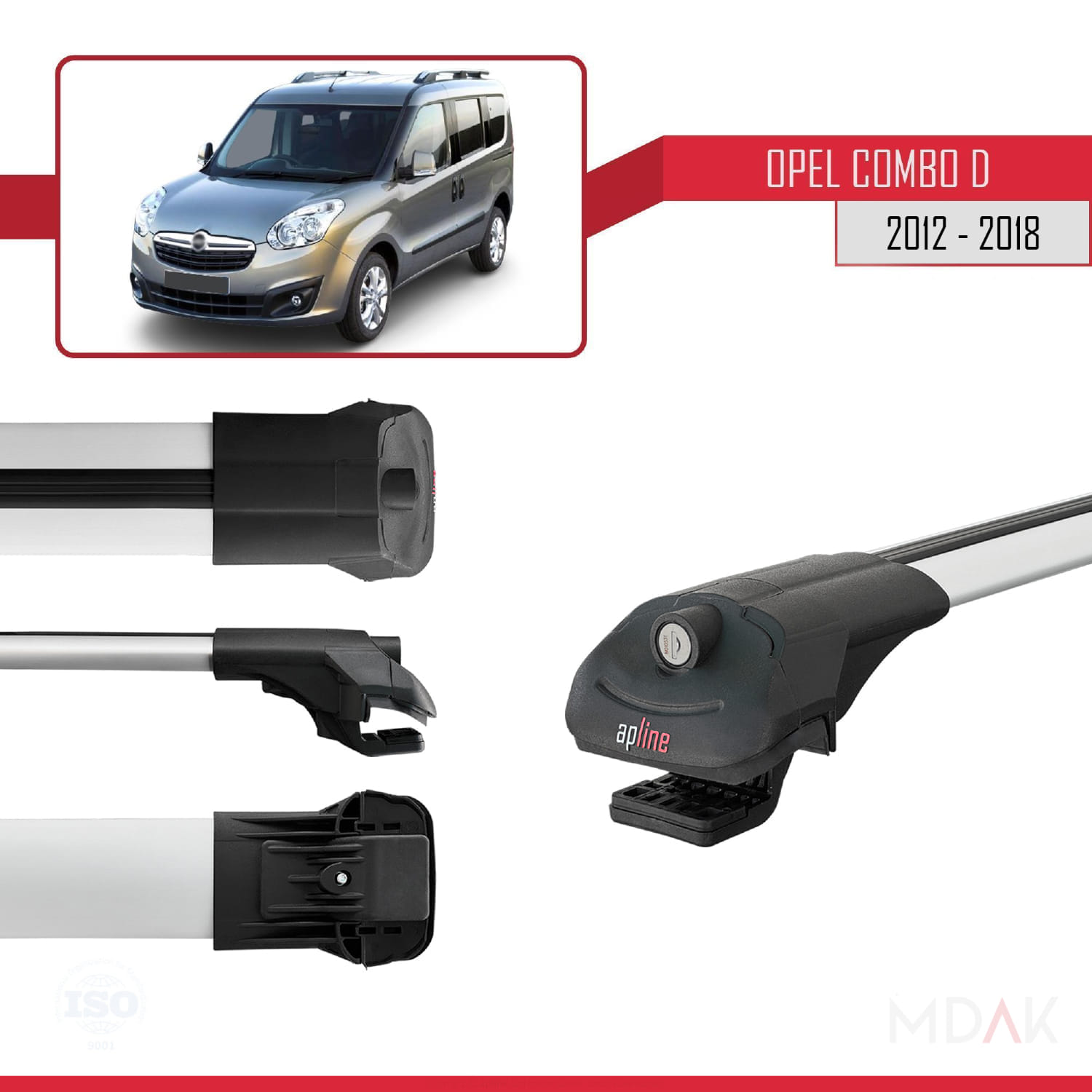 Opel Combo D 2012-2018 Arası ile Uyumlu ACE-1 Ara Atkı Tavan Barı Gri 3 Adet - Görsel 3