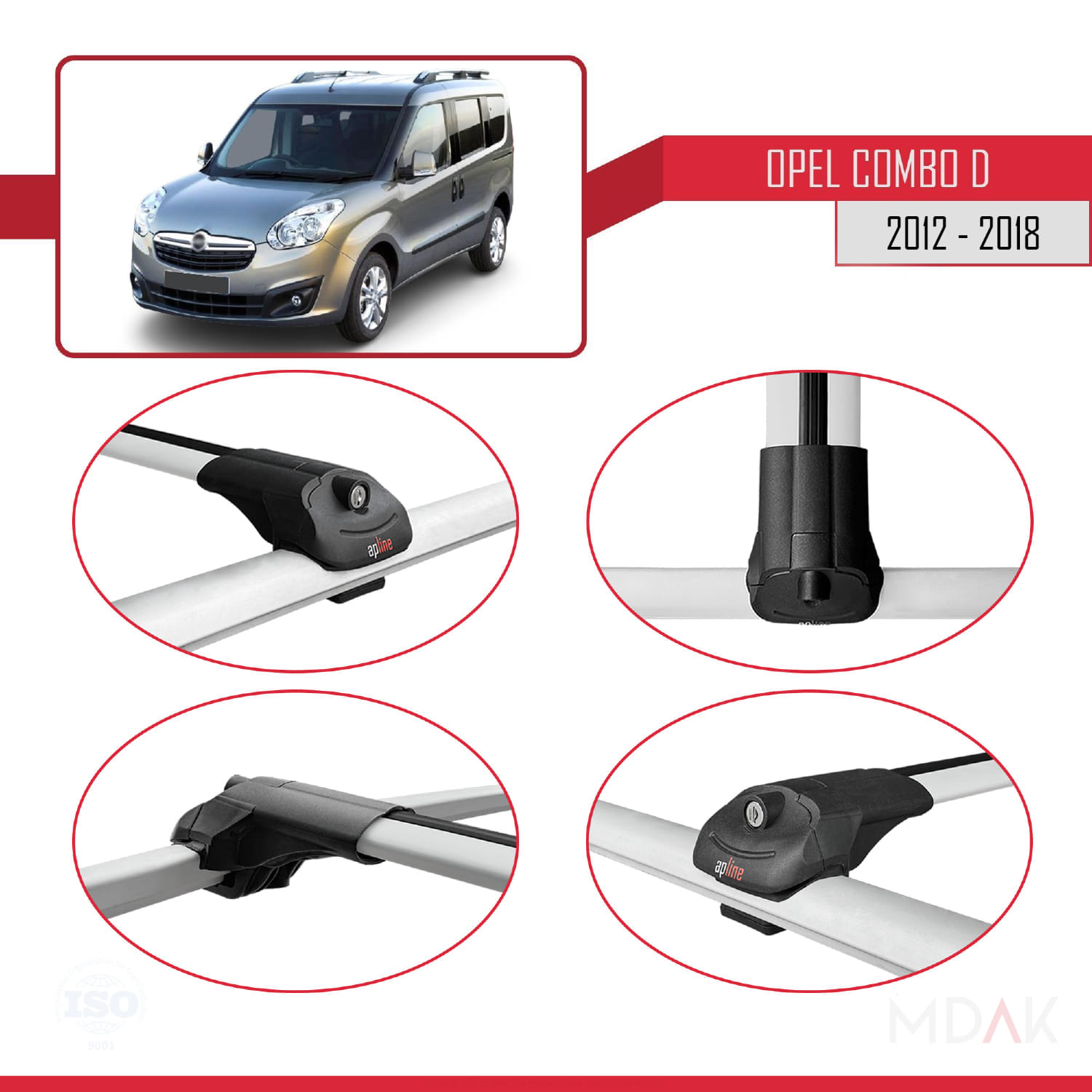 Opel Combo D 2012-2018 Arası ile Uyumlu ACE-1 Ara Atkı Tavan Barı Gri 3 Adet - Görsel 4
