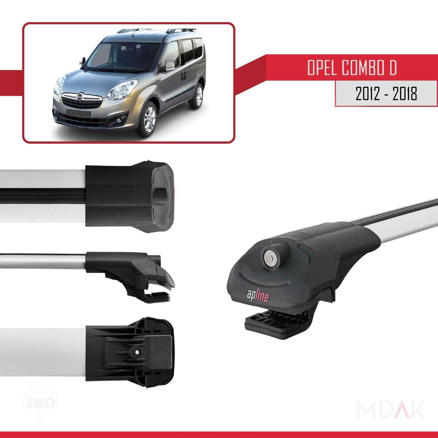 Opel Combo D 2012-2018 Arası ile Uyumlu ACE-1 Ara Atkı Tavan Barı Gri 4 Adet - Görsel 3