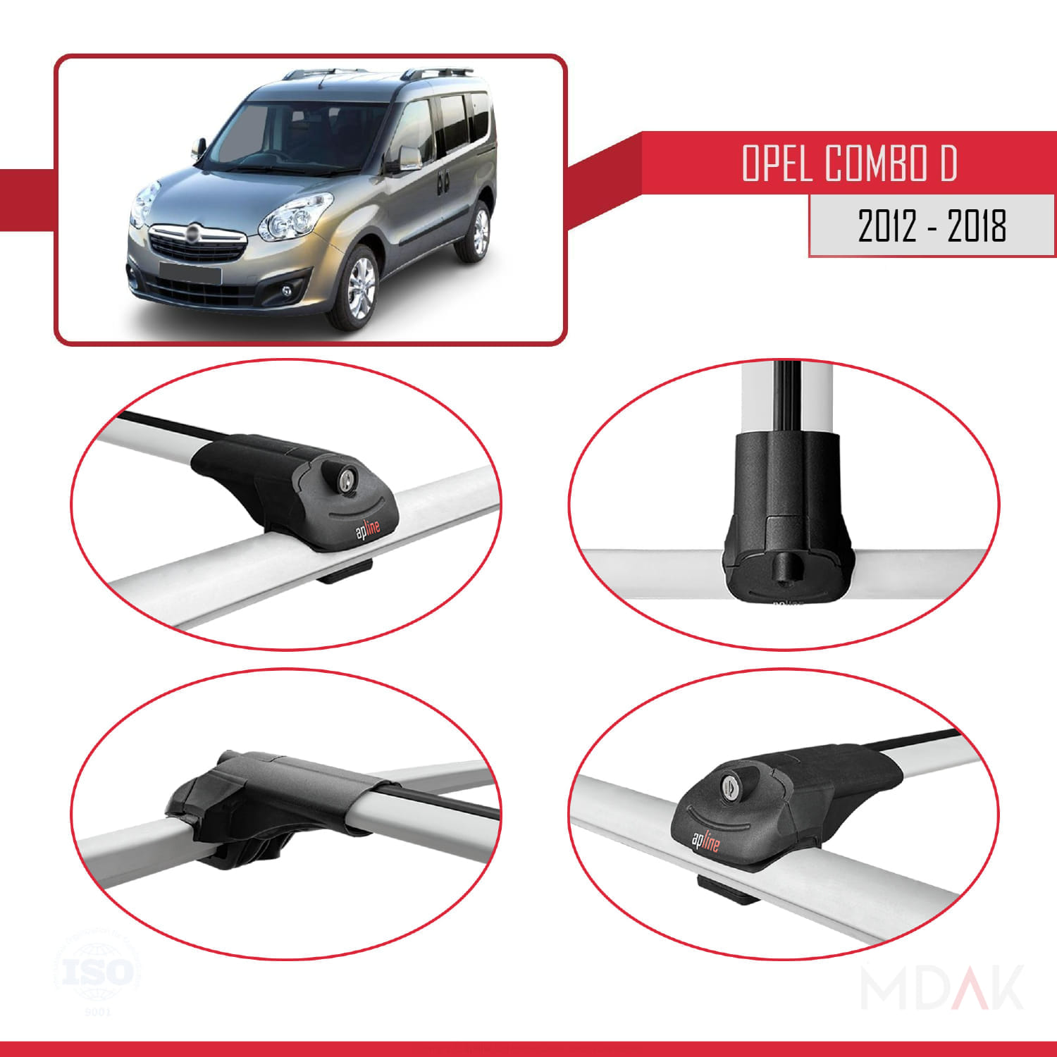 Opel Combo D 2012-2018 Arası ile Uyumlu ACE-1 Ara Atkı Tavan Barı Gri 4 Adet - Görsel 4