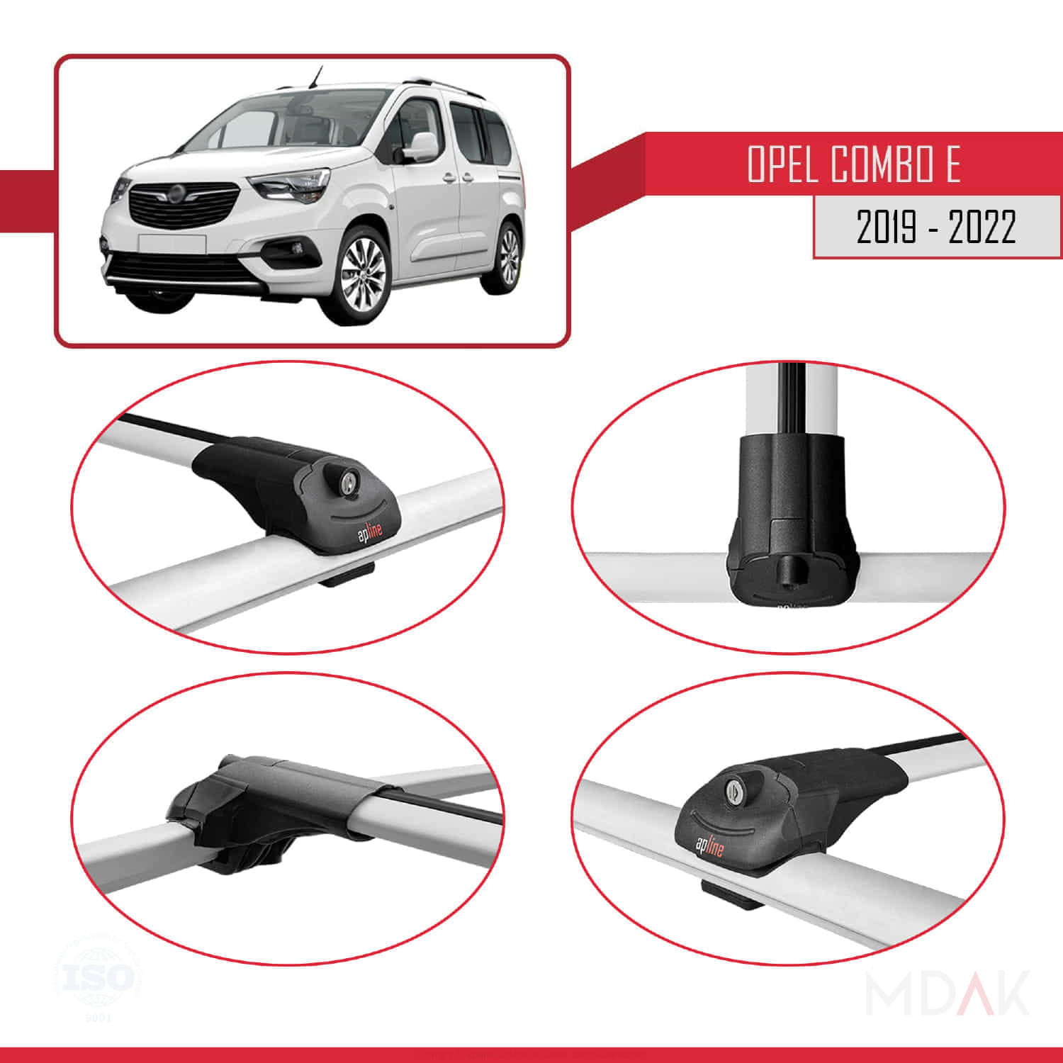 Opel Combo E 2019-2022 Arası ile Uyumlu ACE-1 Ara Atkı Tavan Barı Gri 4 Adet - Görsel 4