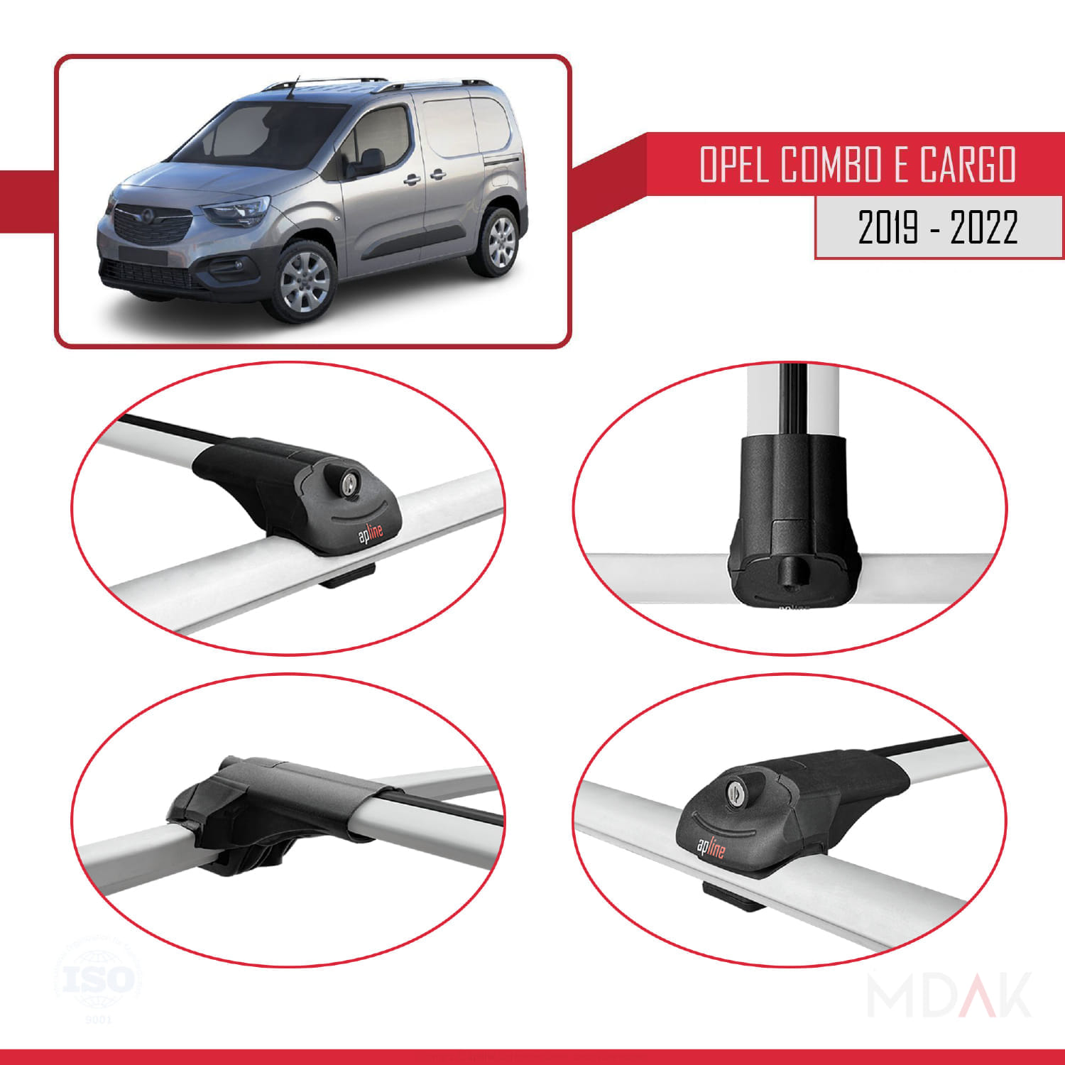 Opel Combo E Cargo 2019-2022 Arası ile Uyumlu ACE-1 Ara Atkı Tavan Barı Gri 2 Adet - Görsel 4