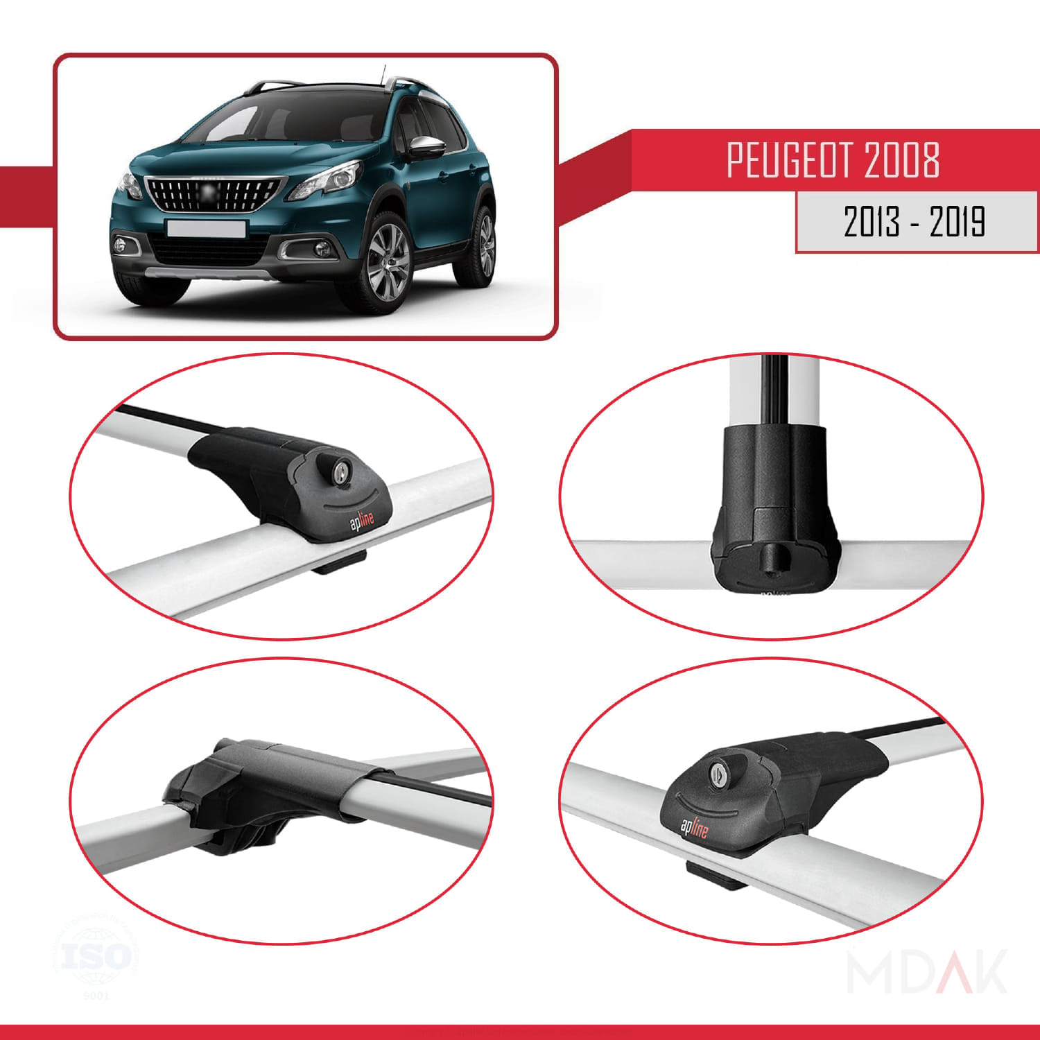 Peugeot 2008 (A94) 2013-2019 Arası ile Uyumlu ACE-1 Ara Atkı Tavan Barı Gri 2 Adet - Görsel 4