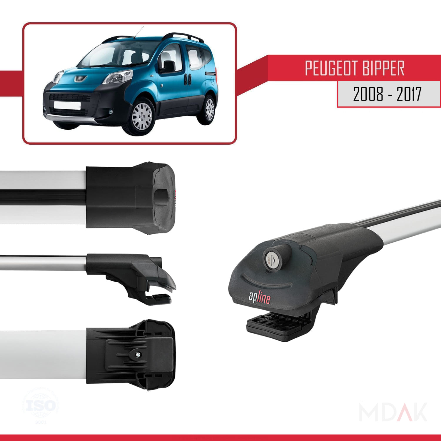 Peugeot Bipper 2008-2017 Arası ile Uyumlu ACE-1 Ara Atkı Tavan Barı Gri 2 Adet - Görsel 3