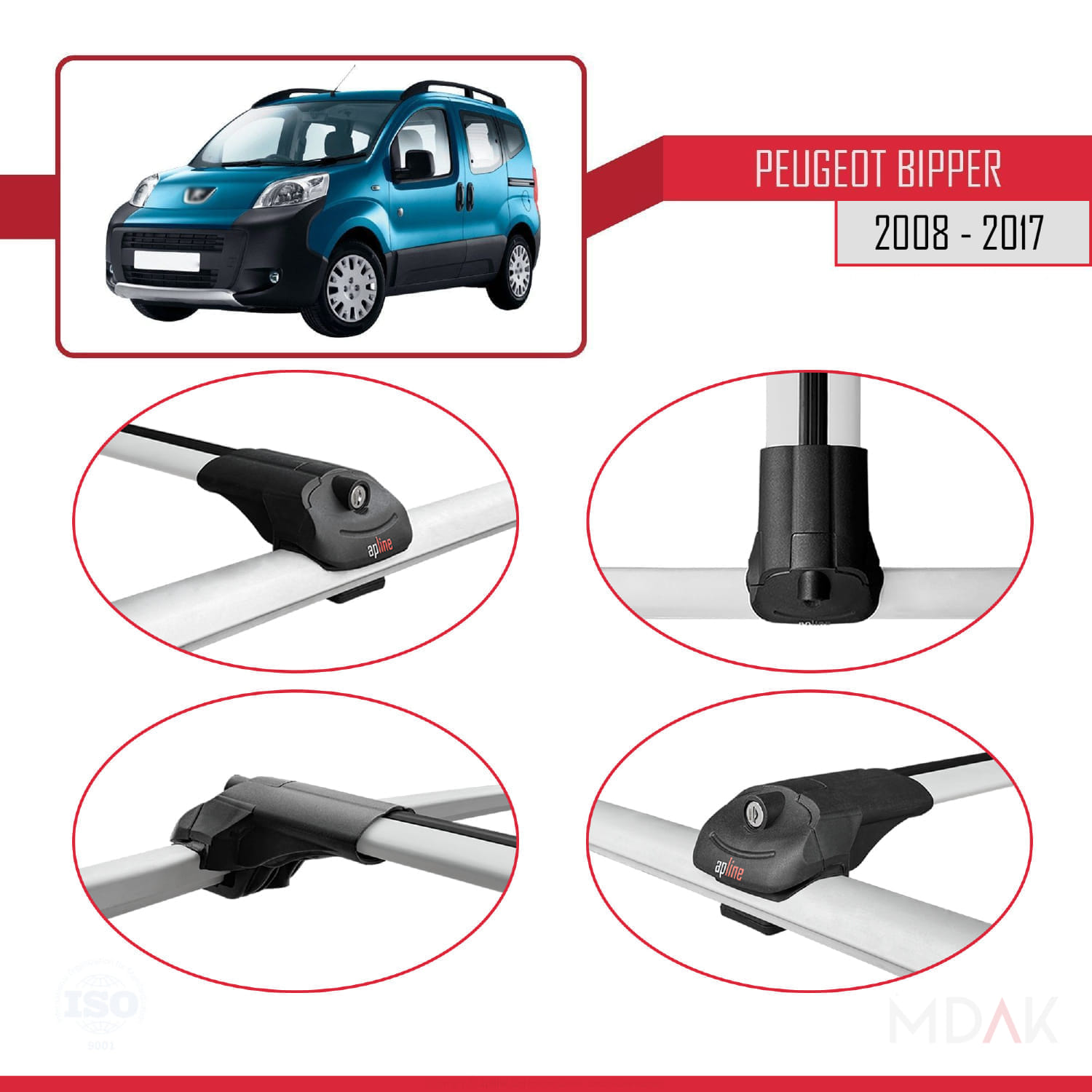 Peugeot Bipper 2008-2017 Arası ile Uyumlu ACE-1 Ara Atkı Tavan Barı Gri 2 Adet - Görsel 4