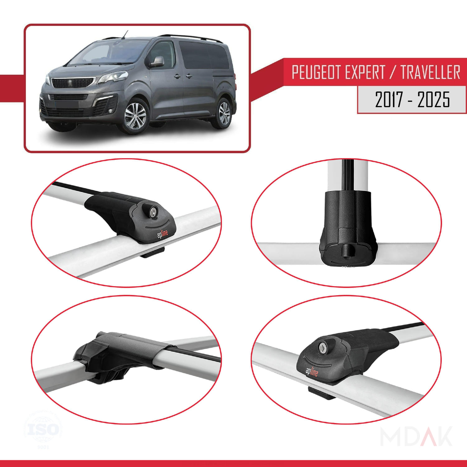 Peugeot Expert 3 Traveller 2017 ve Sonrası ile Uyumlu ACE-1 Ara Atkı Tavan Barı Gri 4 Adet - Görsel 4
