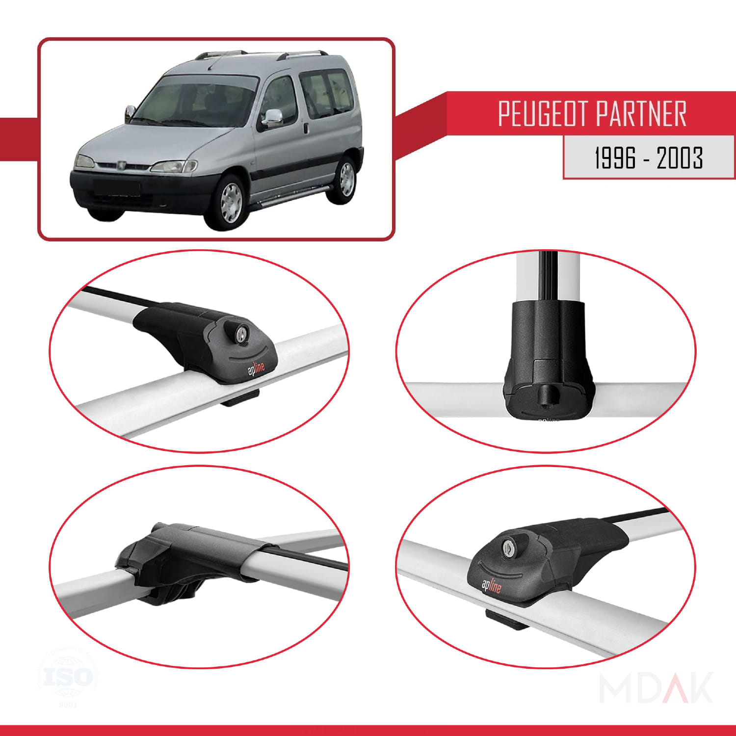Peugeot Partner 1996-2003 Arası ile Uyumlu ACE-1 Ara Atkı Tavan Barı Gri 2 Adet - Görsel 4