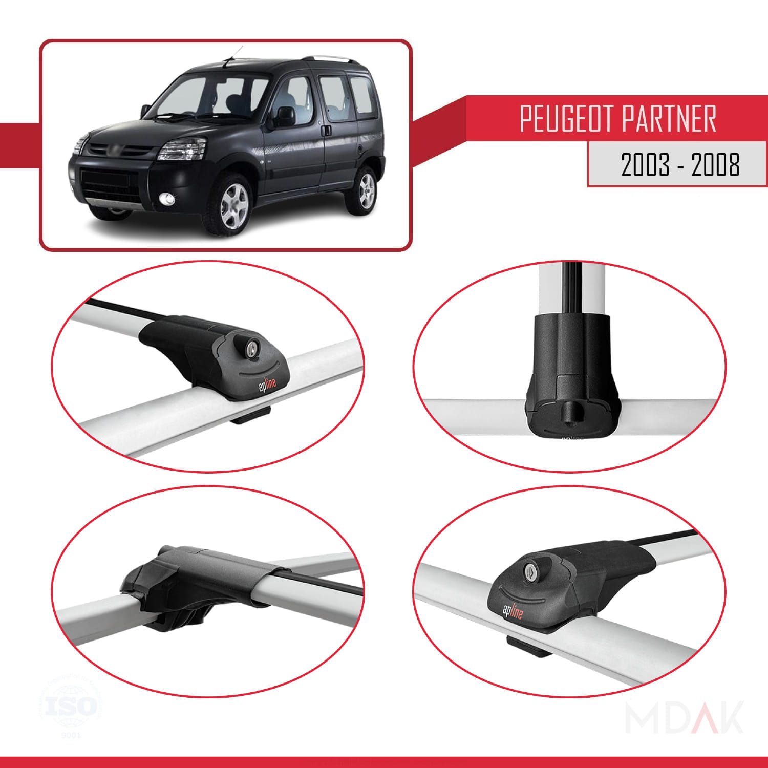 Peugeot Partner Post-Facelift 2003-2008 Arası ile Uyumlu ACE-1 Ara Atkı Tavan Barı Gri 2 Adet - Görsel 4