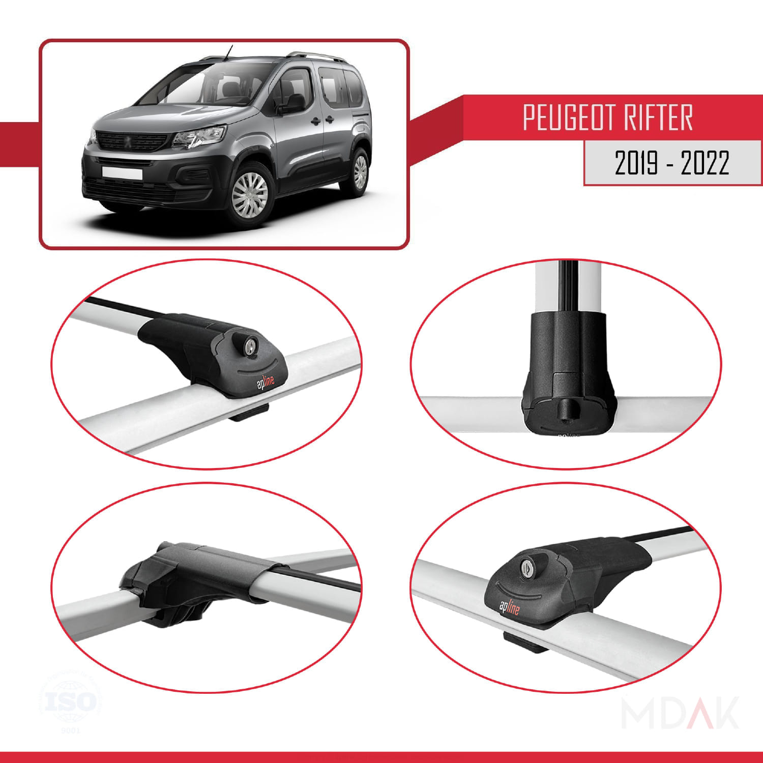 Peugeot Rifter 2019-2022 Arası ile Uyumlu ACE-1 Ara Atkı Tavan Barı Gri 3 Adet - Görsel 4