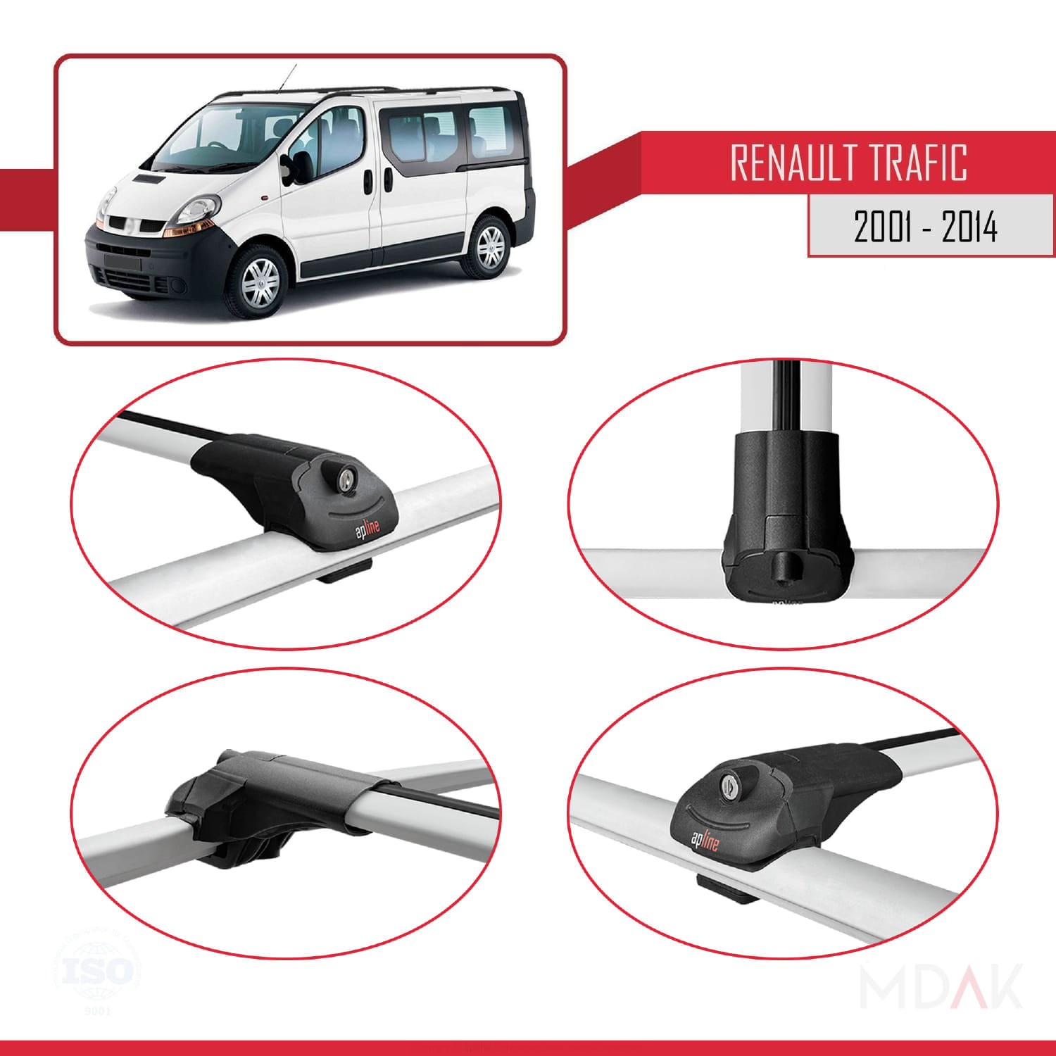 Renault Trafic 2 (X83) 2001-2014 Arası ile Uyumlu ACE-1 Ara Atkı Tavan Barı Gri 4 Adet - Görsel 4