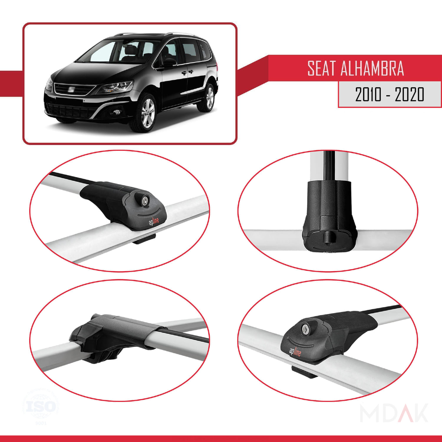 Seat Alhambra 2 (7N) 2010-2020 Arası ile Uyumlu ACE-1 Ara Atkı Tavan Barı Gri 2 Adet - Görsel 4