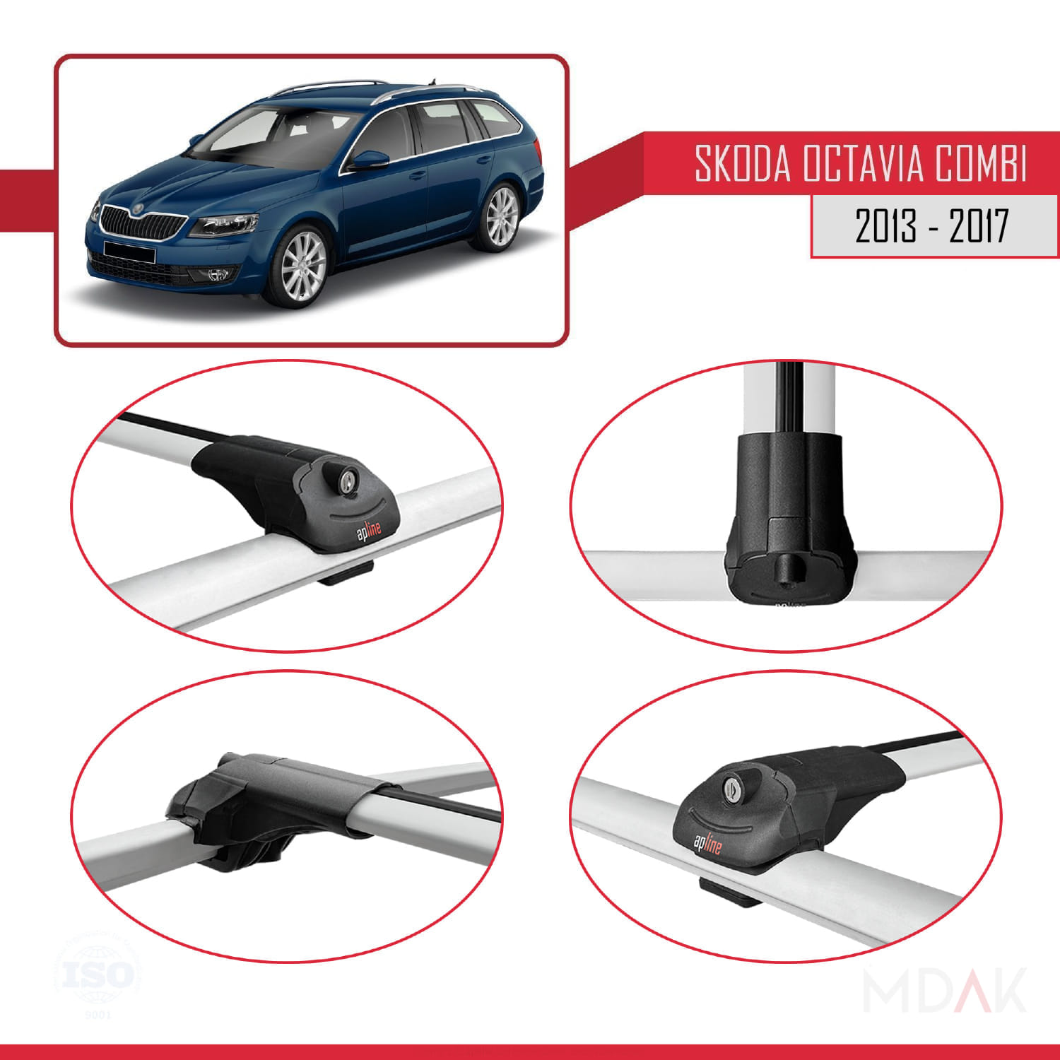 Skoda Octavia 3 (5E) Combi Pre-Facelift 2013-2017 Arası ile Uyumlu ACE-1 Ara Atkı Tavan Barı Gri 2 Adet - Görsel 4