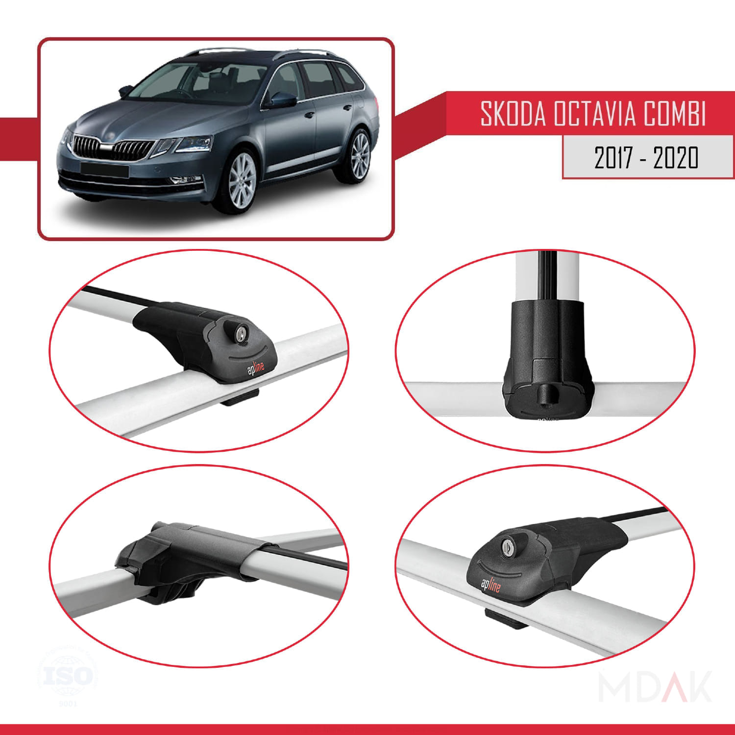 Skoda Octavia 3 (5E) Combi Post-Facelift 2017-2020 Arası ile Uyumlu ACE-1 Ara Atkı Tavan Barı Gri 2 Adet - Görsel 4