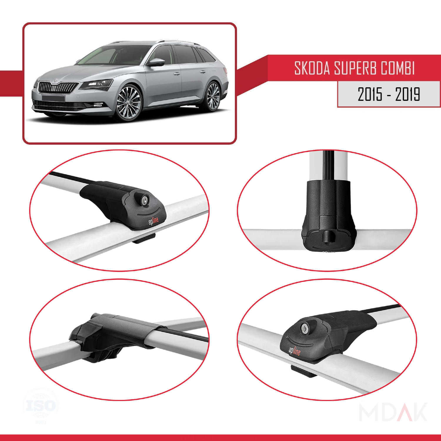 Skoda Superb 3 (3V) Combi Pre-Facelift 2015-2019 Arası ile Uyumlu ACE-1 Ara Atkı Tavan Barı Gri 3 Adet - Görsel 4