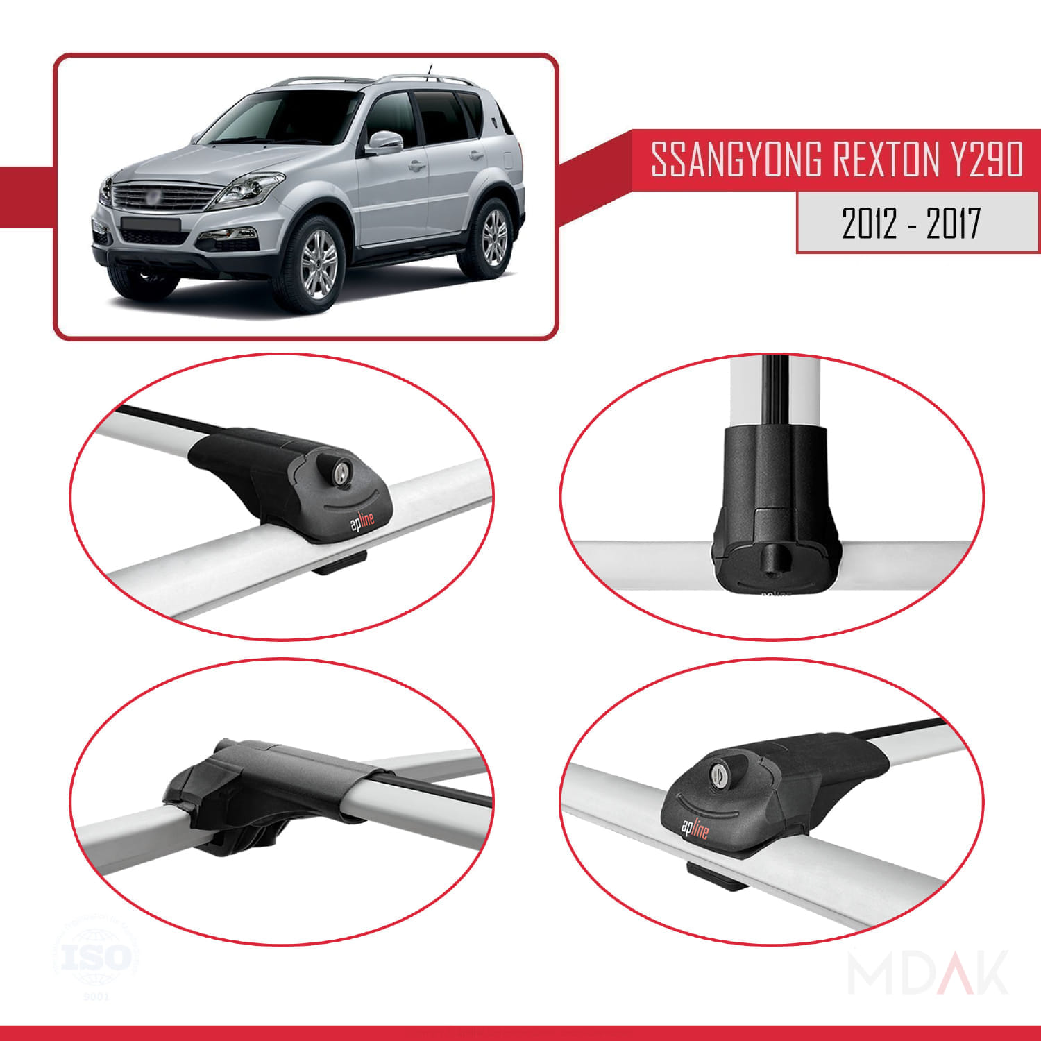Ssangyong Rexton (Y290) 2012-2017 Arası ile Uyumlu ACE-1 Ara Atkı Tavan Barı Gri 3 Adet - Görsel 4