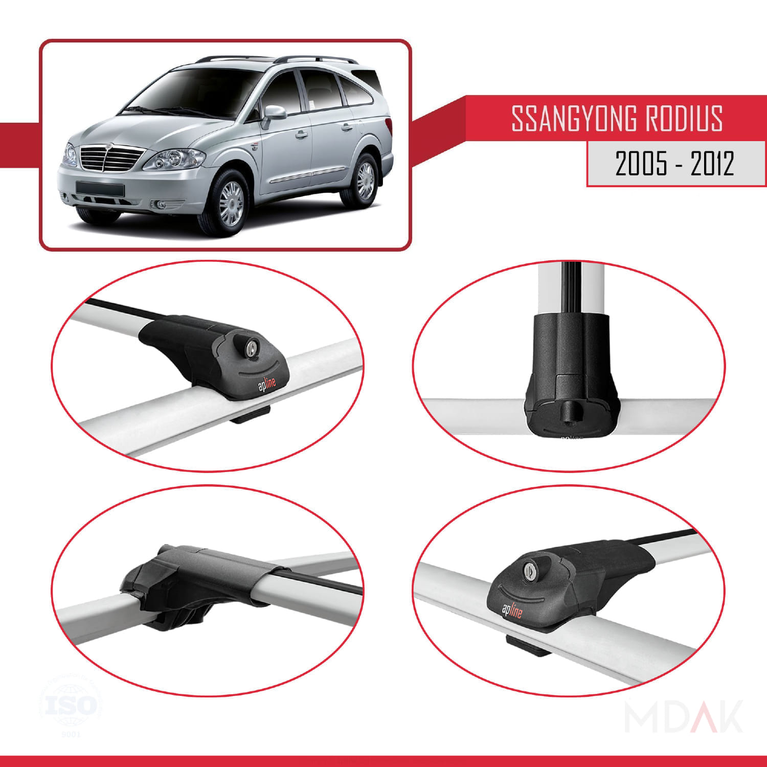 Ssangyong Rodius 2005-2012 Arası ile Uyumlu ACE-1 Ara Atkı Tavan Barı Gri 3 Adet - Görsel 4