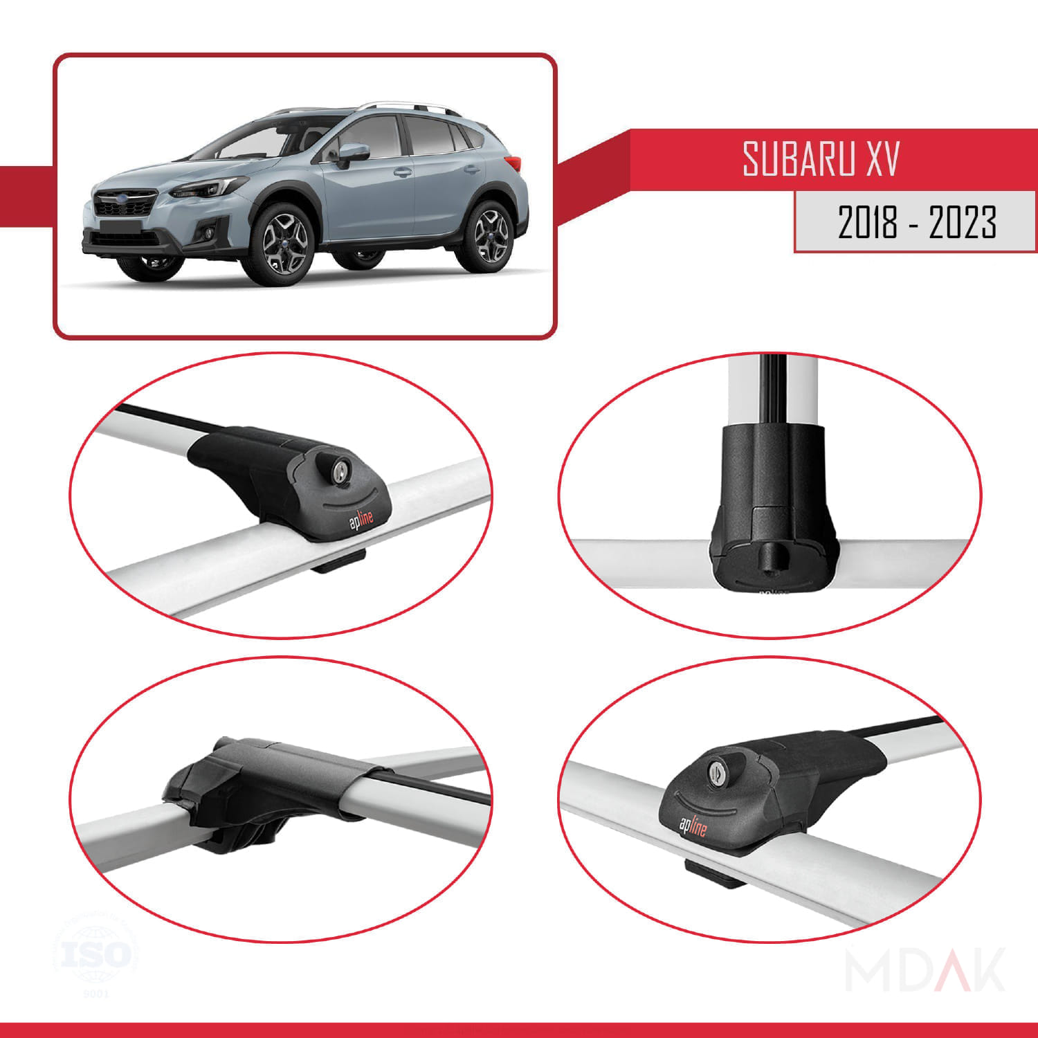 Subaru XV 2 2018-2023 Arası ile Uyumlu ACE-1 Ara Atkı Tavan Barı Gri 3 Adet - Görsel 4