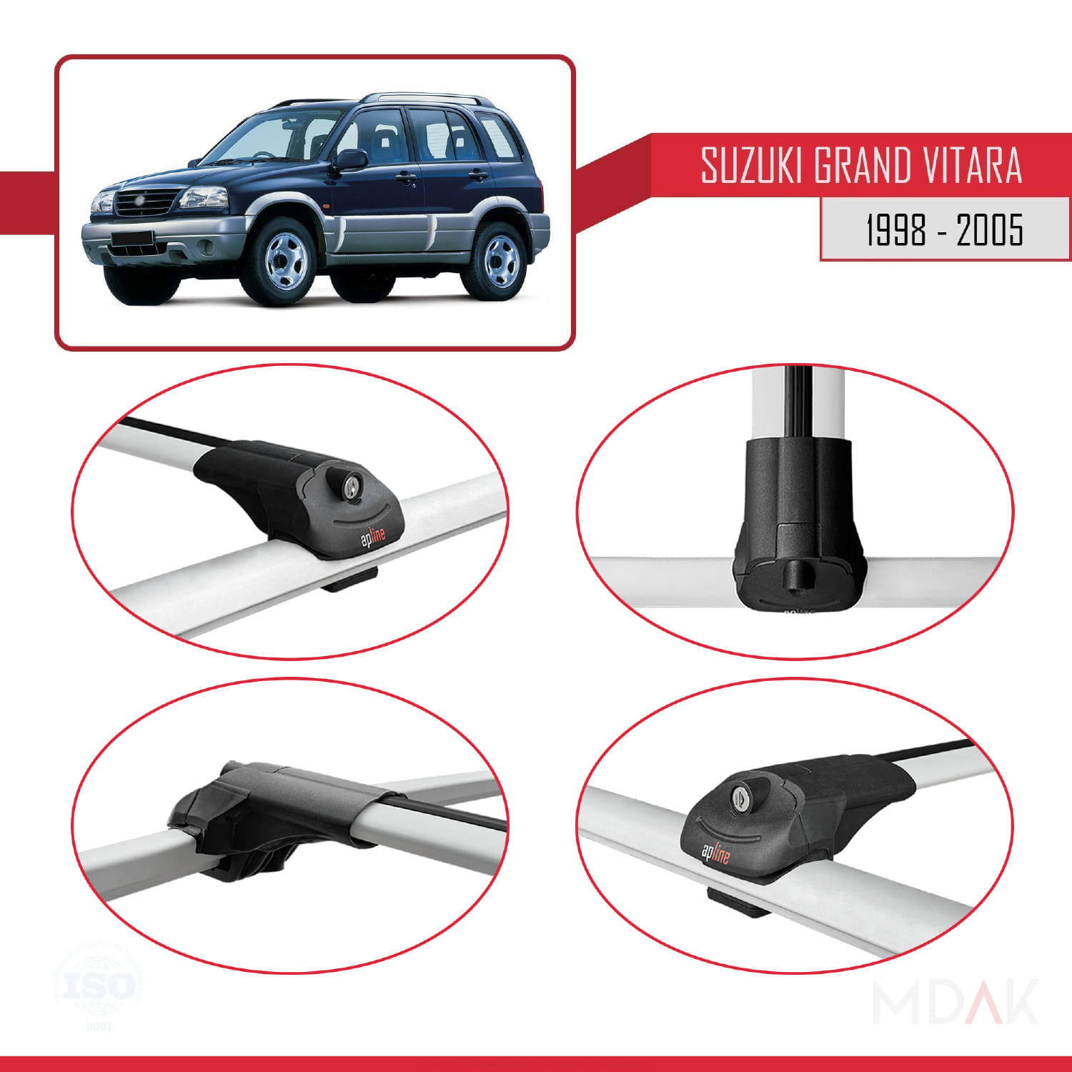 Suzuki Grand Vitara (FT) 1998-2005 Arası ile Uyumlu ACE-1 Ara Atkı Tavan Barı Gri 2 Adet - Görsel 4