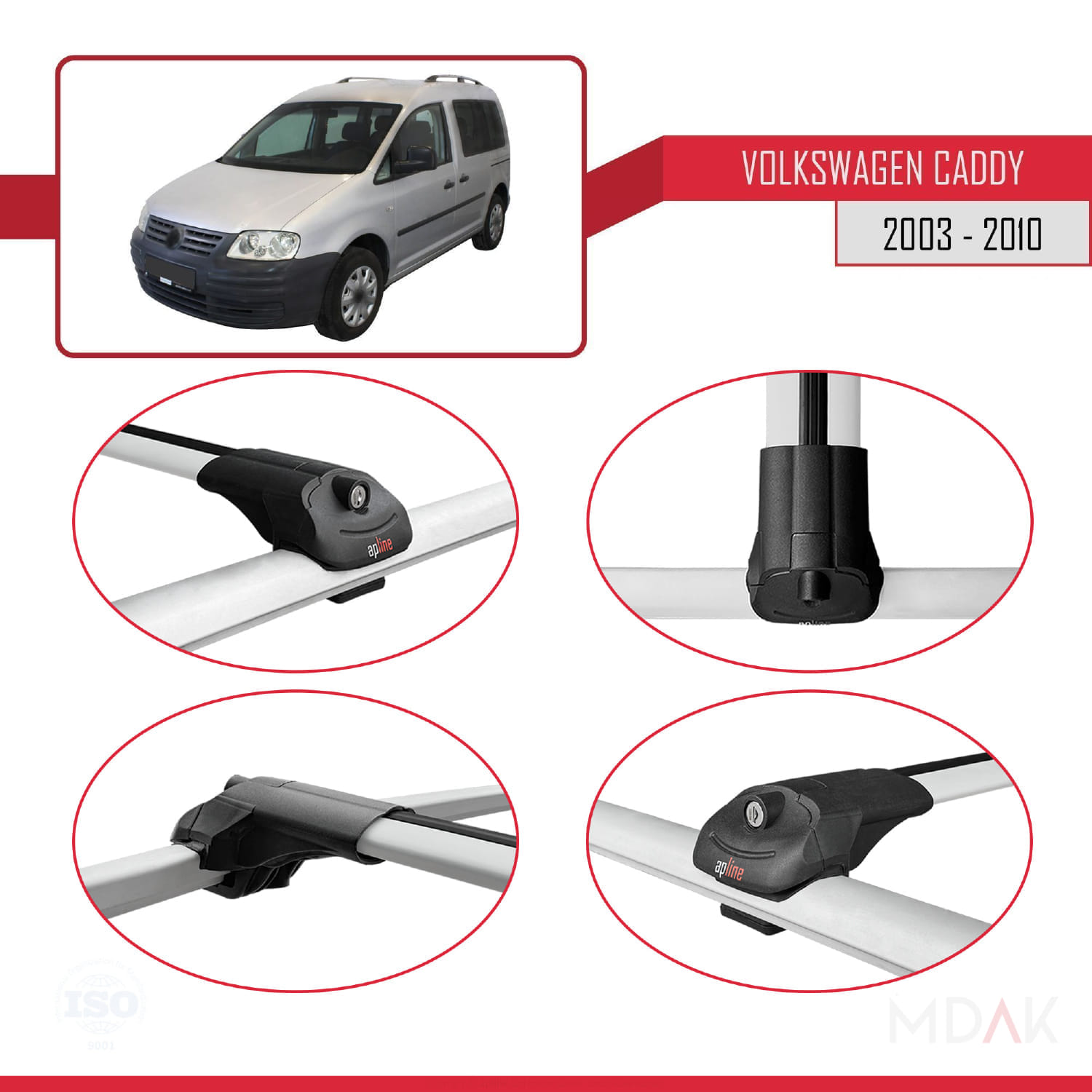 Volkswagen Caddy 3 (2K) 2003-2010 Arası ile Uyumlu ACE-1 Ara Atkı Tavan Barı Gri 3 Adet - Görsel 4