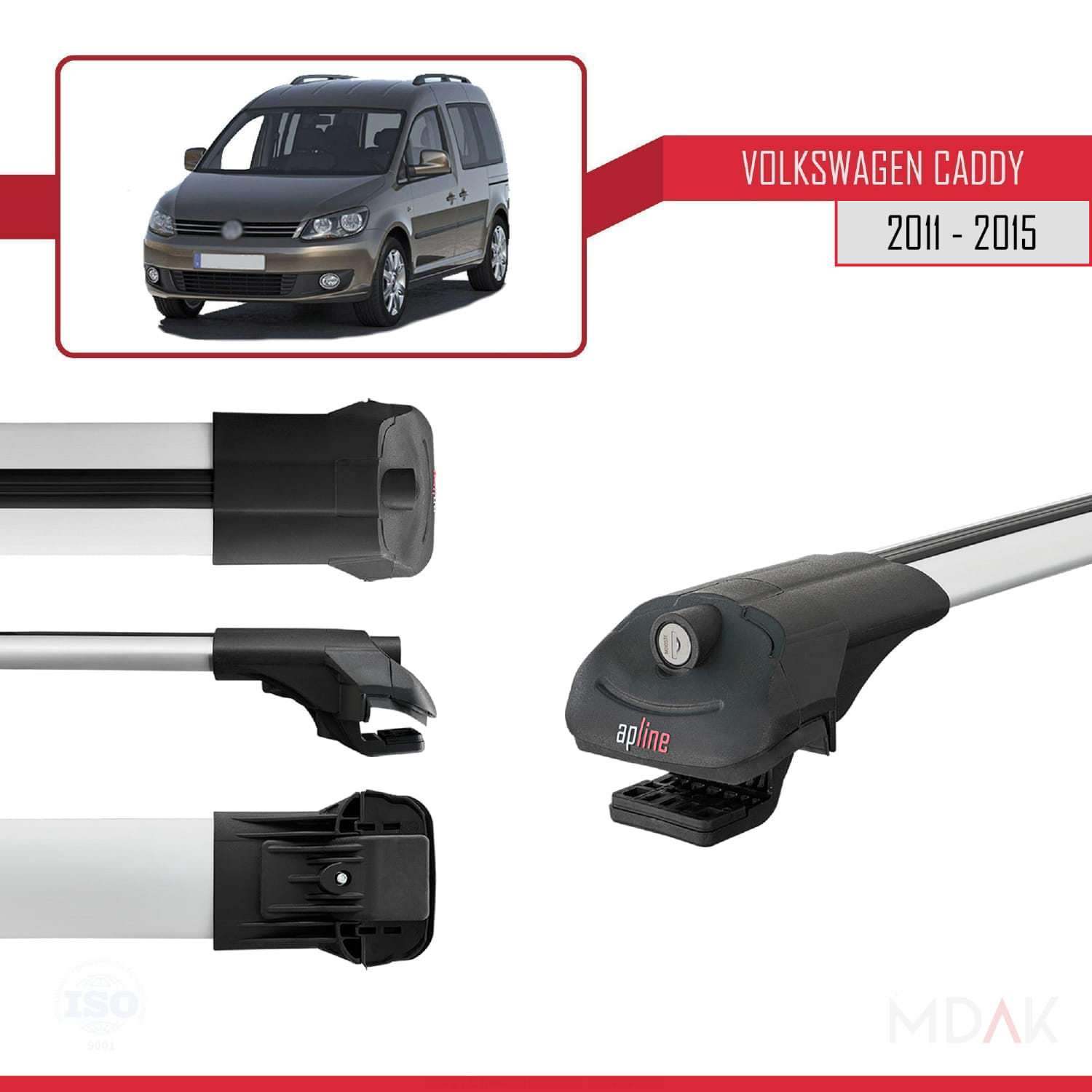 Volkswagen Caddy 3 (2K) 2011-2015 Arası ile Uyumlu ACE-1 Ara Atkı Tavan Barı Gri 4 Adet - Görsel 3