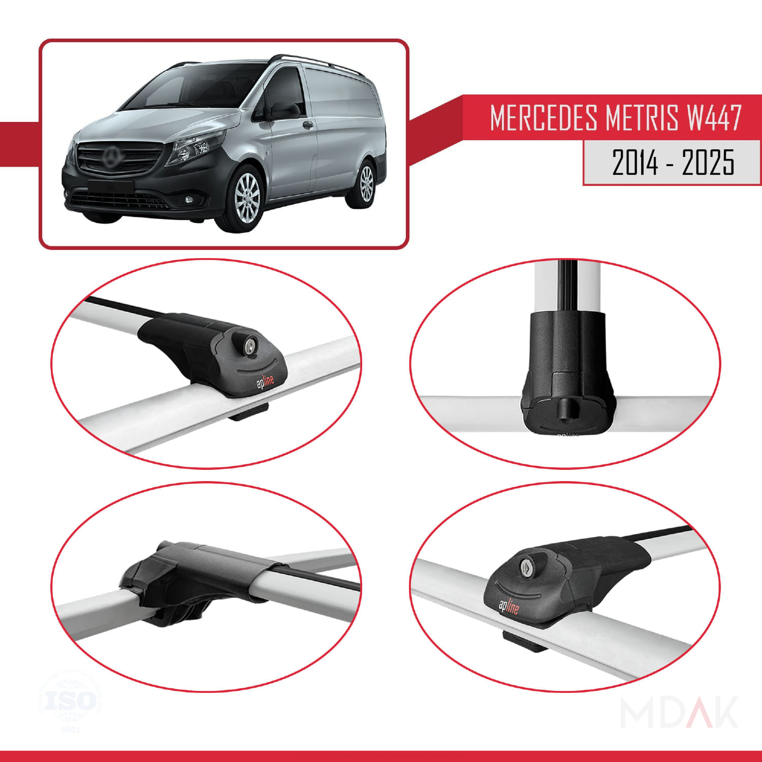 Mercedes Metris (W447) 2014 ve Sonrası ile Uyumlu ACE-1 Ara Atkı Tavan Barı Gri 2 Adet - Görsel 4