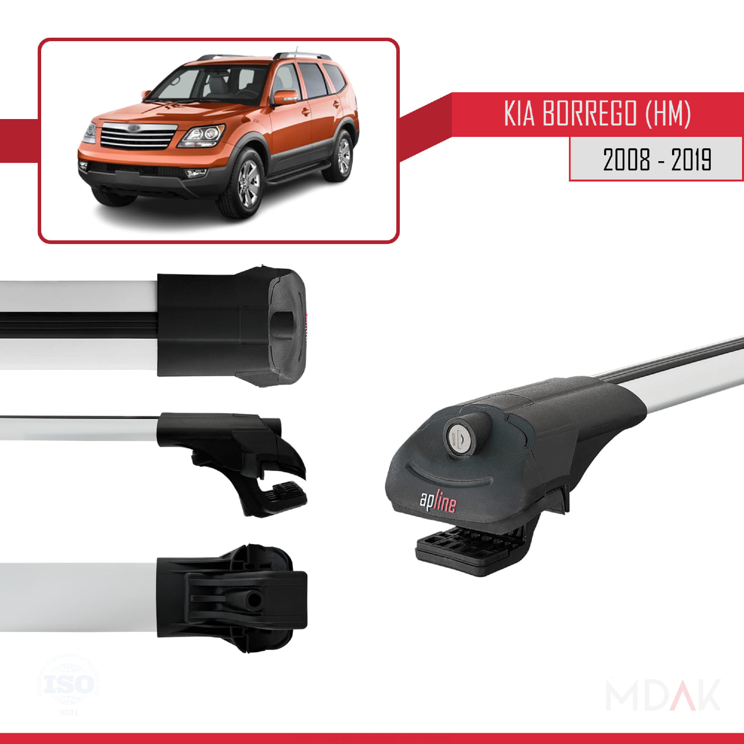 Kia Borrego (HM) 2008-2019 Arası ile Uyumlu ACE-1 Ara Atkı Tavan Barı Gri 3 Adet - Görsel 3
