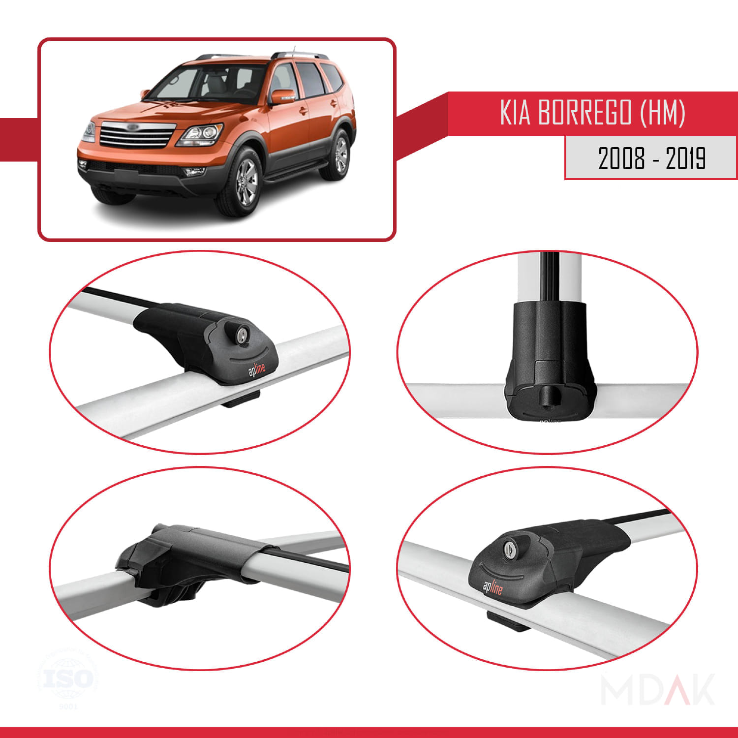 Kia Borrego (HM) 2008-2019 Arası ile Uyumlu ACE-1 Ara Atkı Tavan Barı Gri 3 Adet - Görsel 4