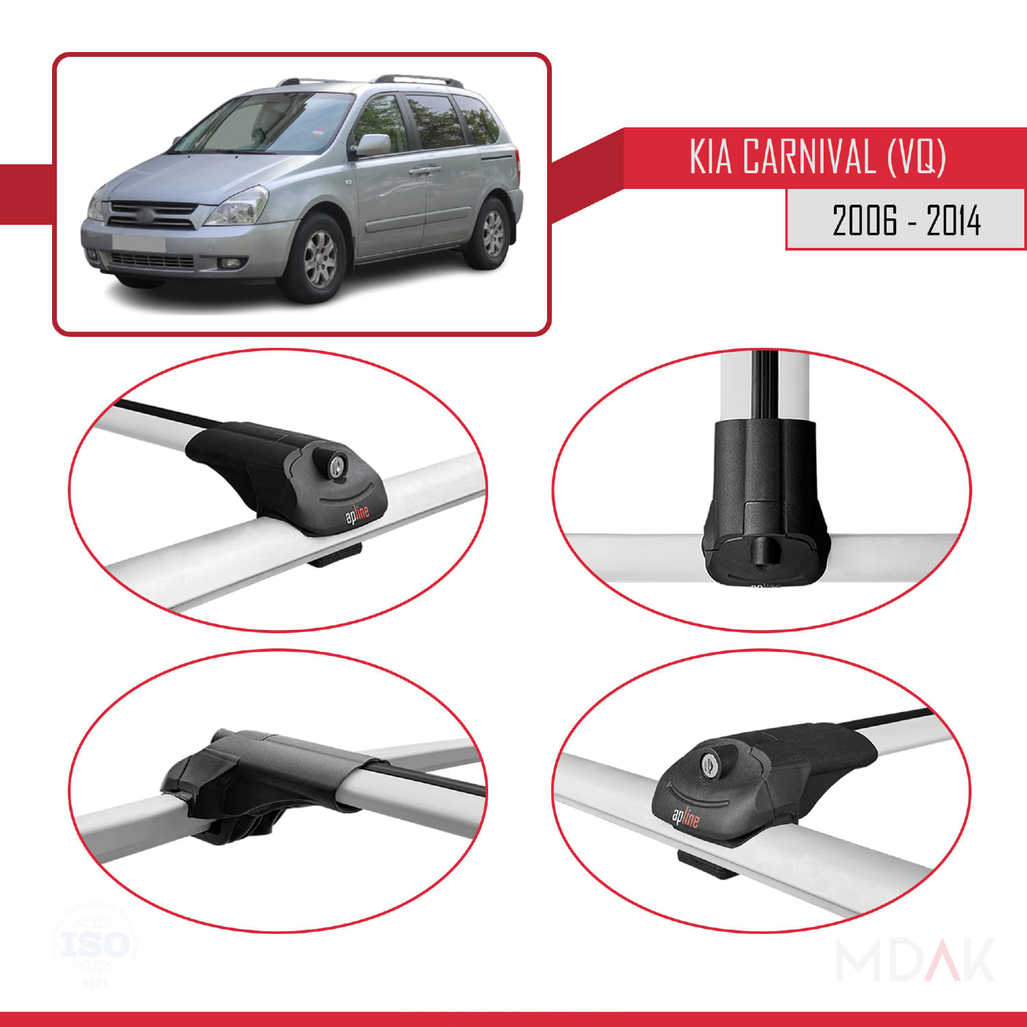 Kia Carnival 2 (VQ) 2006-2014 Arası ile Uyumlu ACE-1 Ara Atkı Tavan Barı Gri 3 Adet - Görsel 4