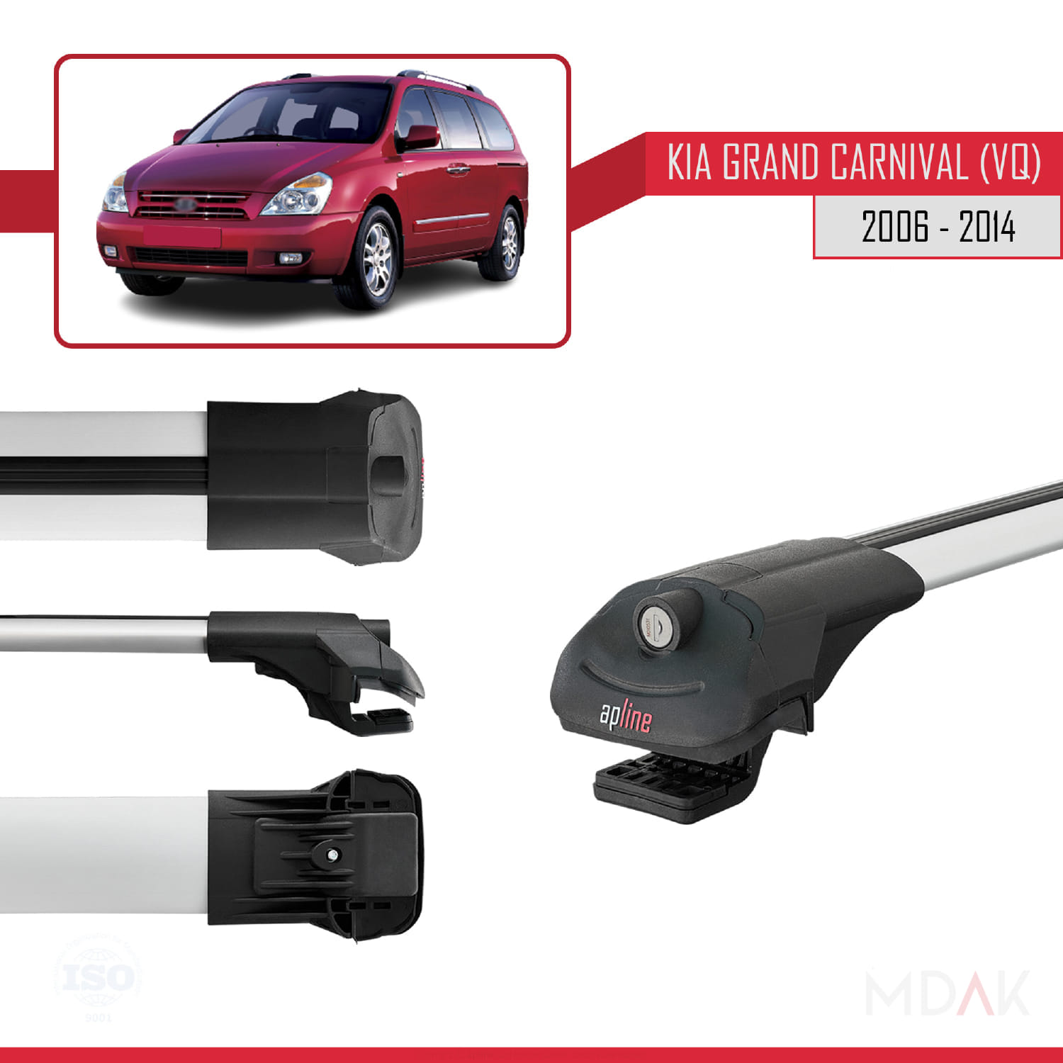 Kia Grand Carnival 2 (VQ) 2006-2014 Arası ile Uyumlu ACE-1 Ara Atkı Tavan Barı Gri 3 Adet - Görsel 3