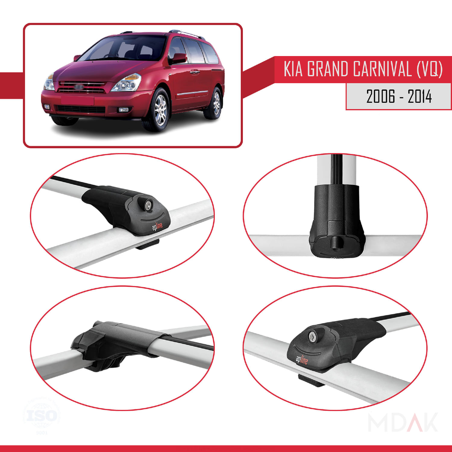 Kia Grand Carnival 2 (VQ) 2006-2014 Arası ile Uyumlu ACE-1 Ara Atkı Tavan Barı Gri 3 Adet - Görsel 4
