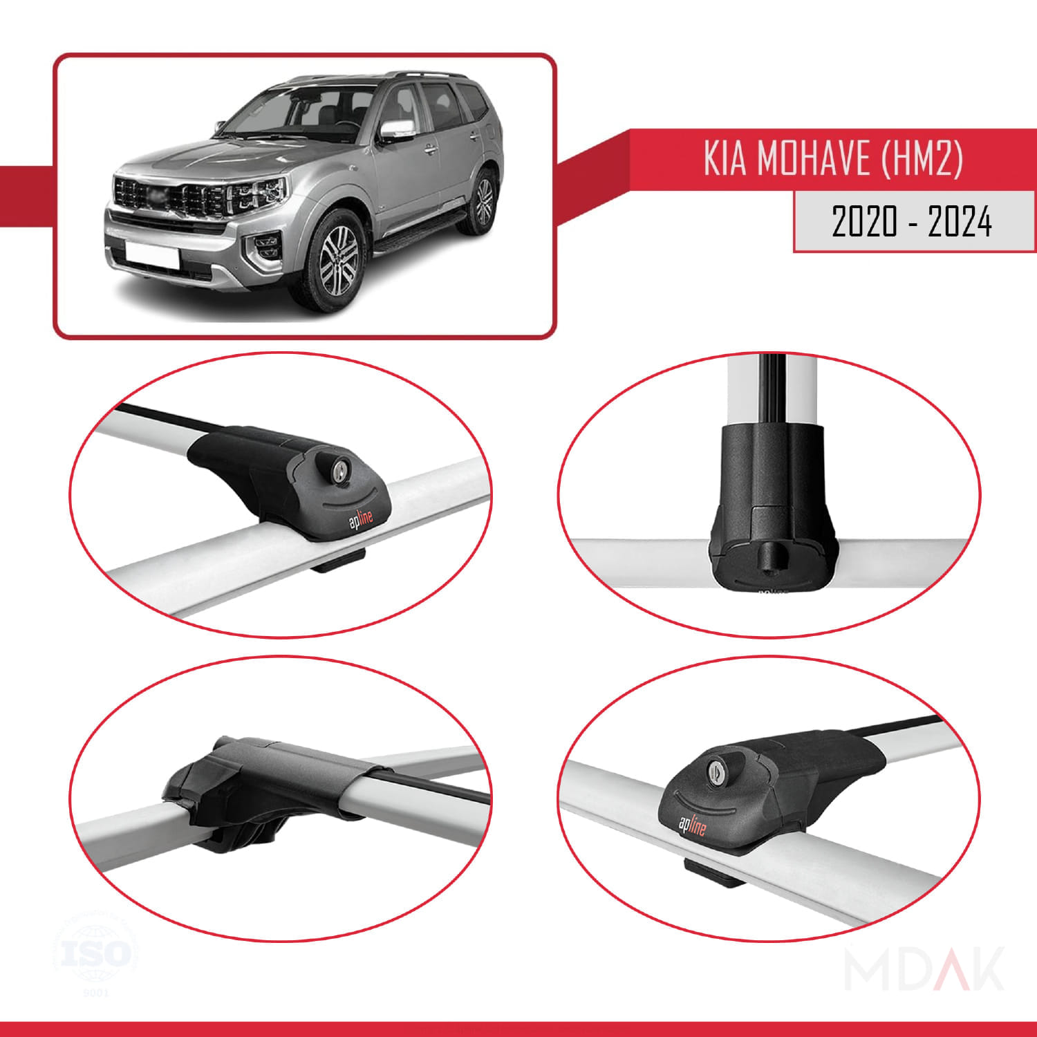Kia Mohave 2 (HM2) 2020-2024 Arası ile Uyumlu ACE-1 Ara Atkı Tavan Barı Gri 3 Adet - Görsel 4