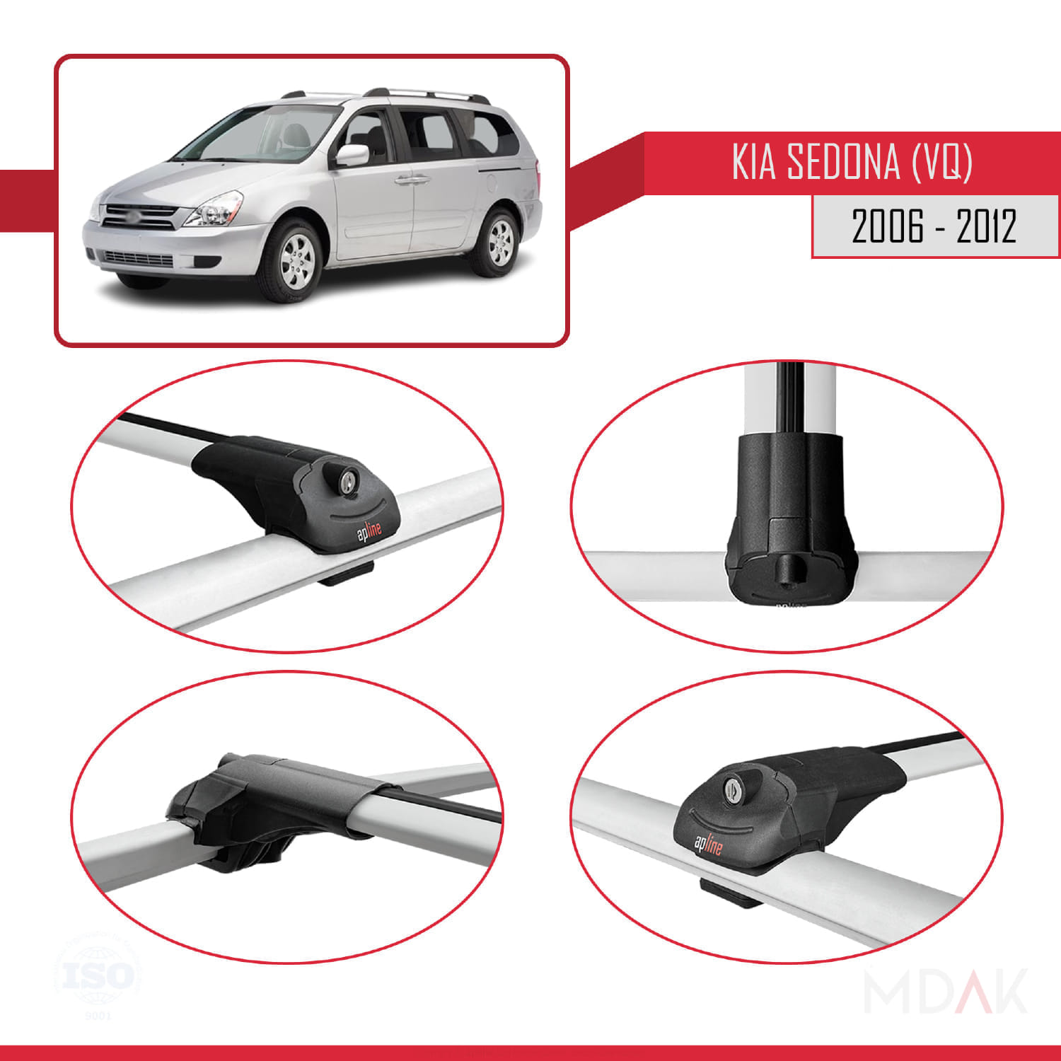 Kia Sedona 2 (VQ) 2006-2012 Arası ile Uyumlu ACE-1 Ara Atkı Tavan Barı Gri 3 Adet - Görsel 4