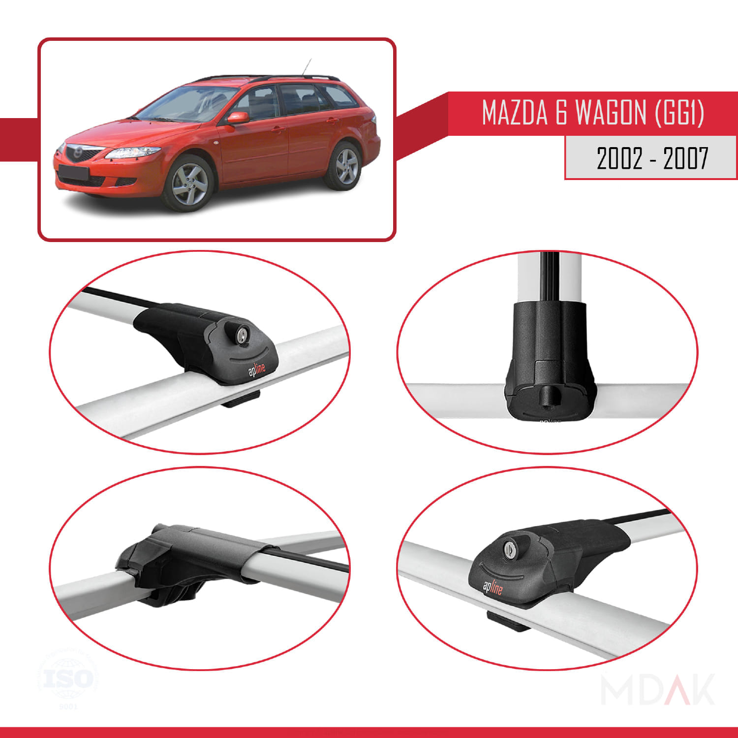 Mazda 6 I (GG1) 2002-2007 Arası ile Uyumlu ACE-1 Ara Atkı Tavan Barı Gri 3 Adet - Görsel 3