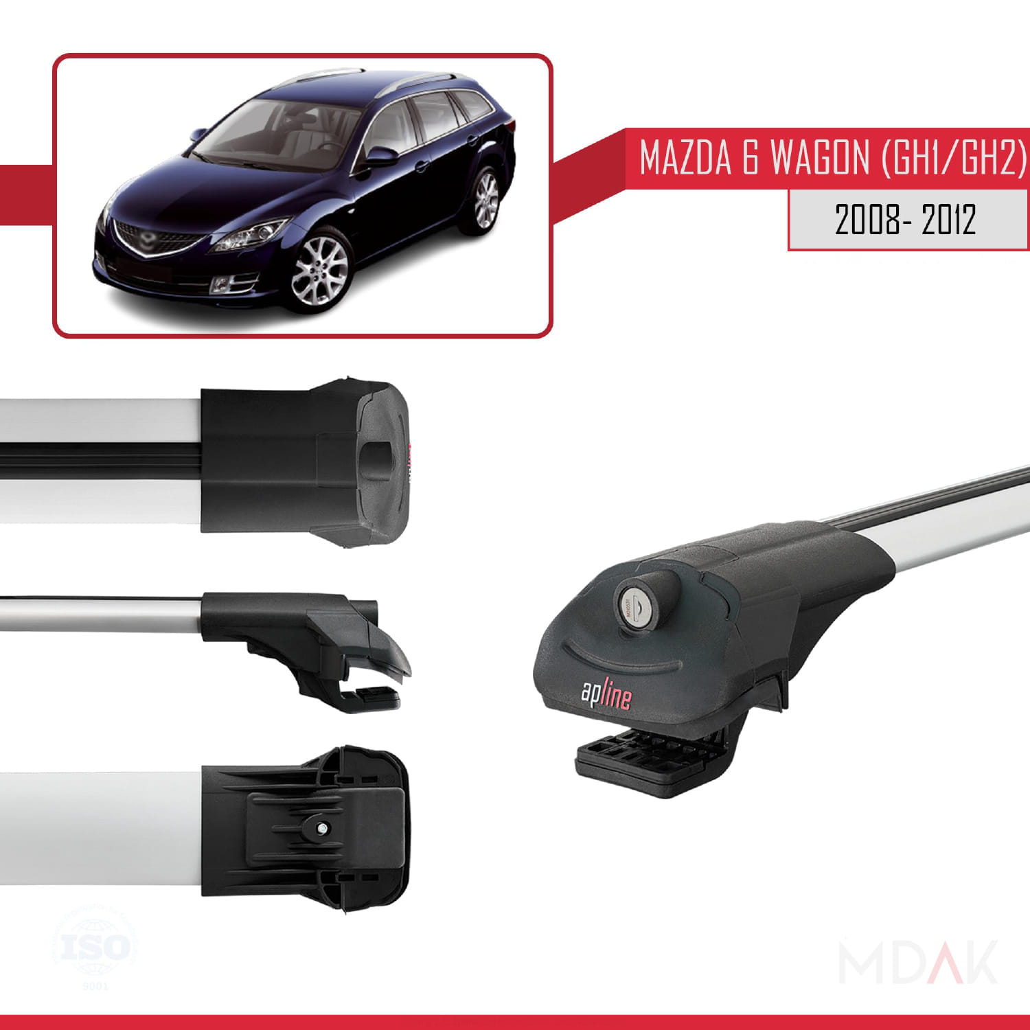 Mazda 6 II (GZ) Wagon 2008-2012 Arası ile Uyumlu ACE-1 Ara Atkı Tavan Barı Gri 3 Adet - Görsel 3