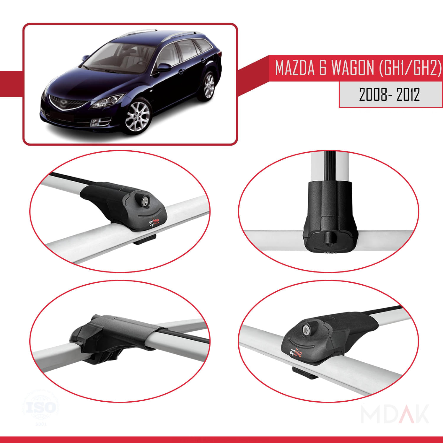 Mazda 6 II (GZ) Wagon 2008-2012 Arası ile Uyumlu ACE-1 Ara Atkı Tavan Barı Gri 3 Adet - Görsel 4